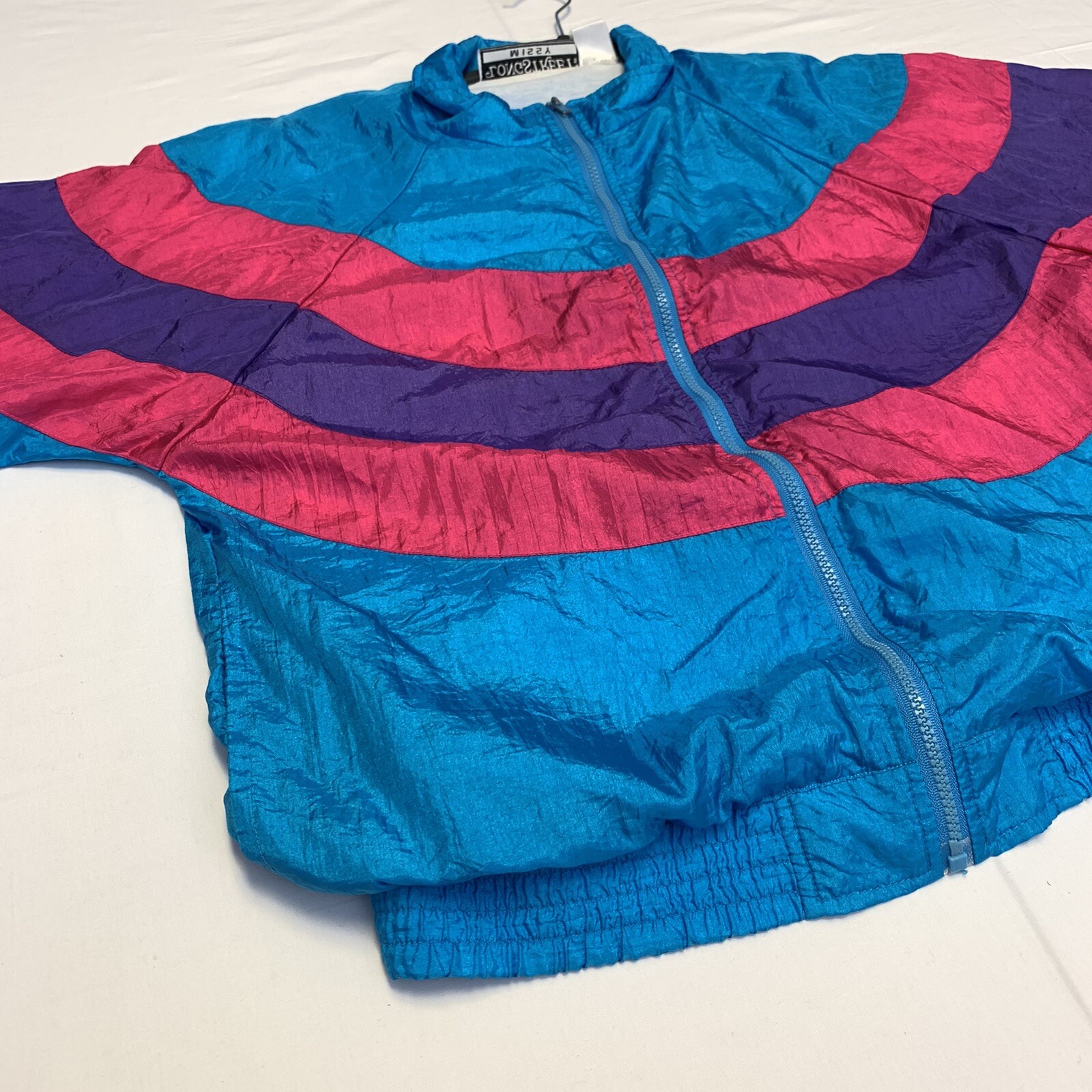Vtg 90’s Longstreet Missy Windbreaker Track Jacket Hot Pink Purple Blue Medium