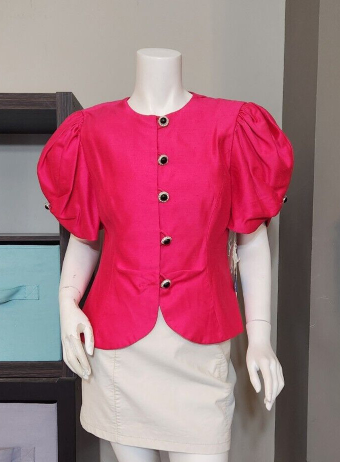 Vtg Barbara Chodos for Michael Marcella Pink Short Puff Sleeve Jacket Sz 12 NWD