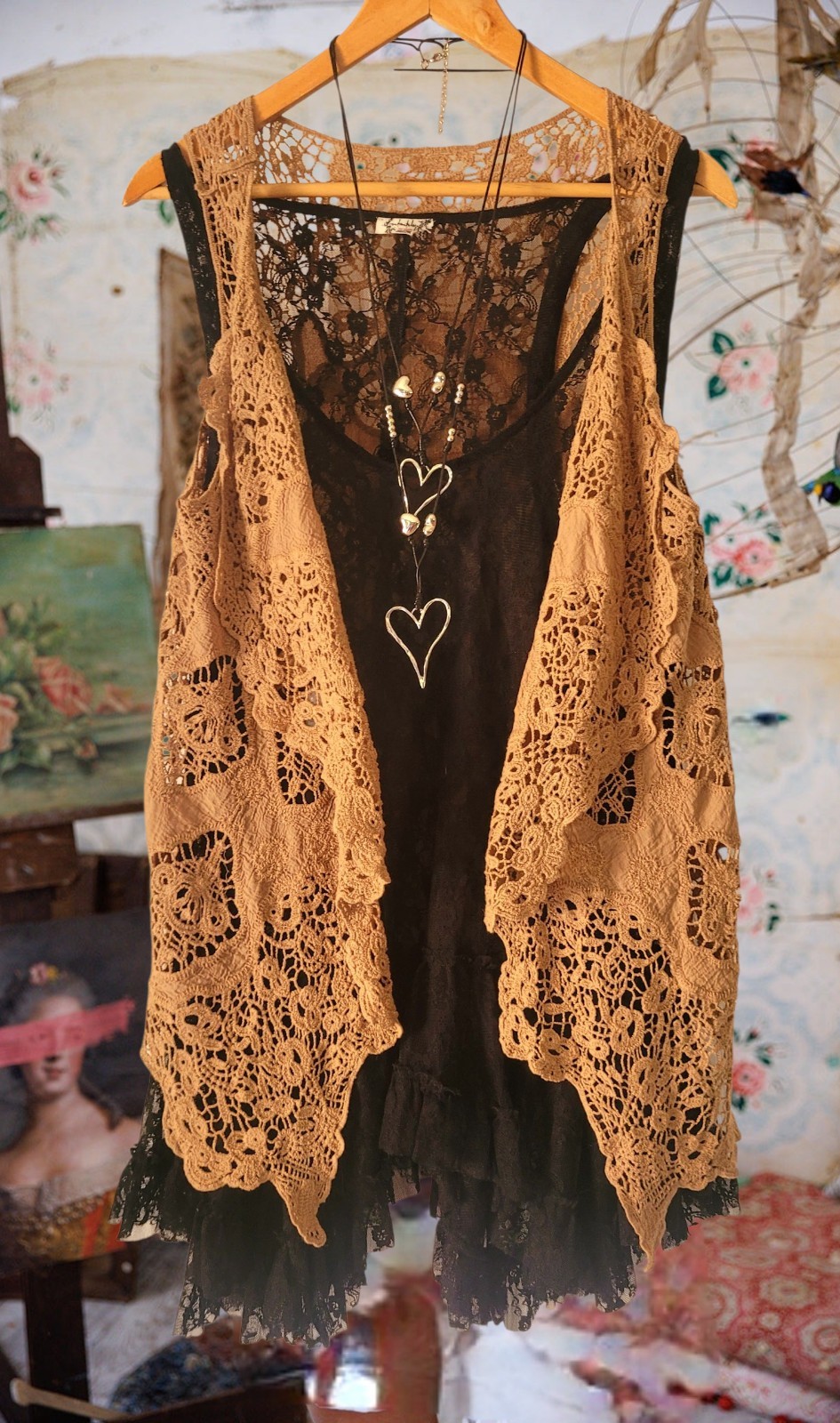 Magnolia Style Light Beige Vintage Distressed hippie boho Tunic shirt top S