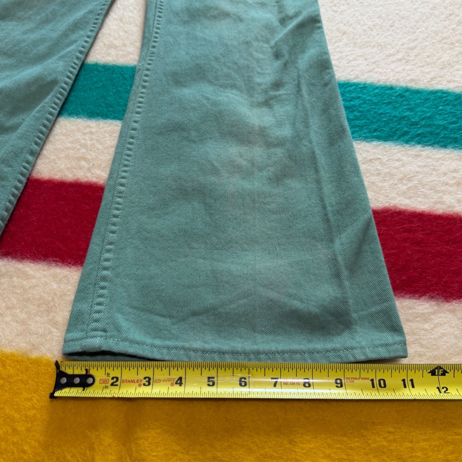 VTG 70s Green Denim Flared Pants Talon 42 Zip High Waist 29×29