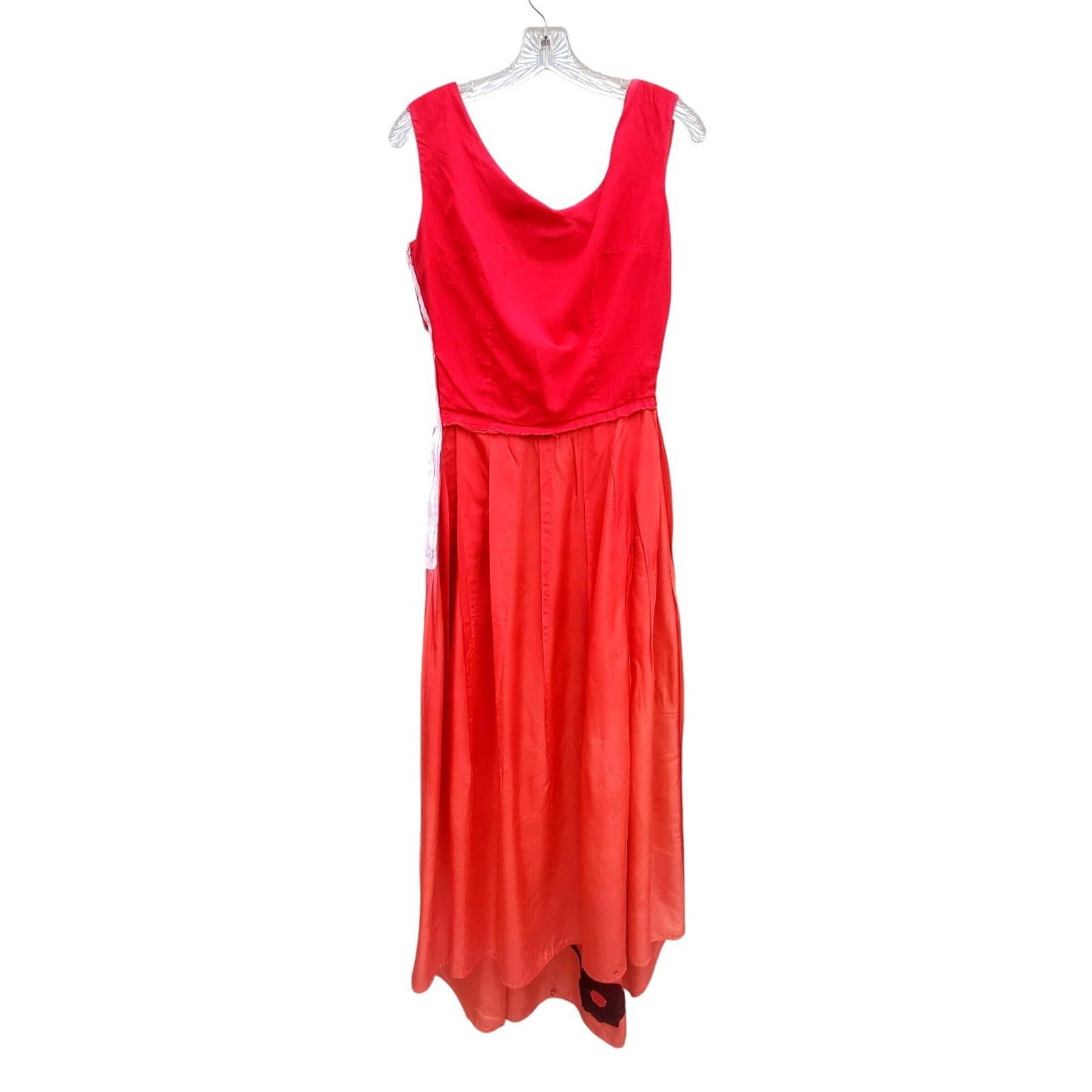 Vintage 30s Style Red Orange Acetate Maxi Size S Black Appliqué Gown Prom Dress
