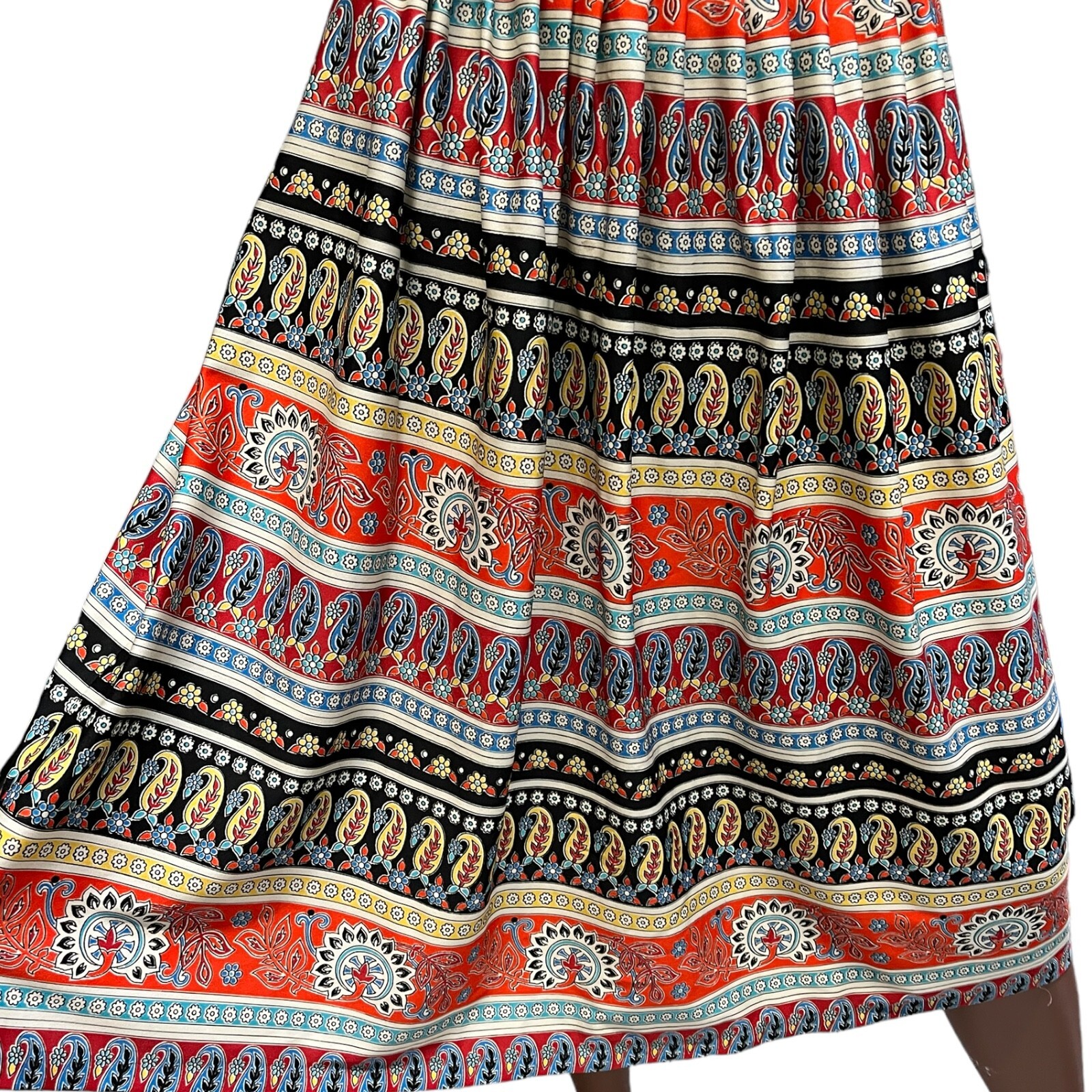 Vintage TREVIRA Skirt 60’s 70’s Paisley Stripe Print Midi 12 Boho Retro True