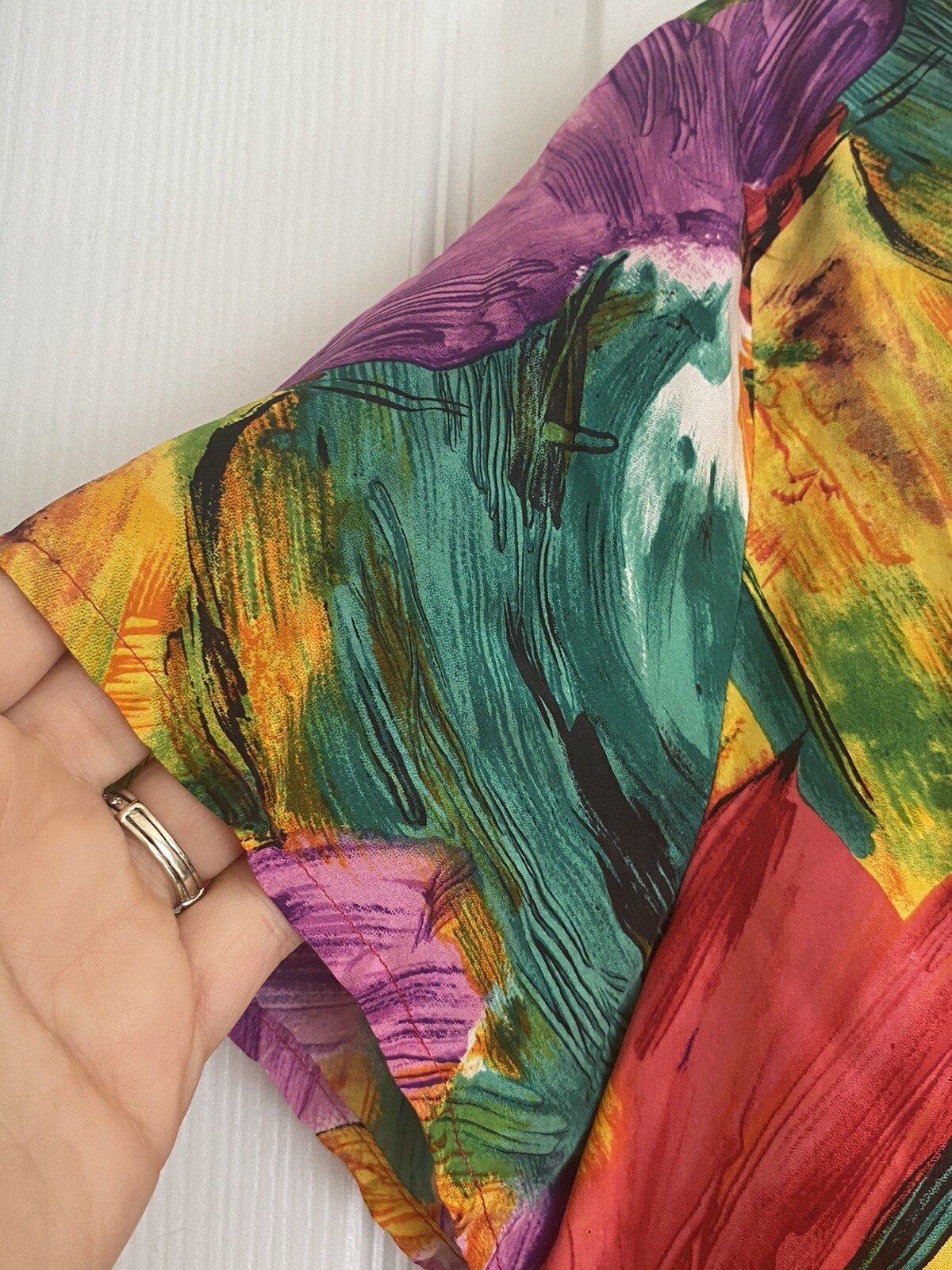 Vintage Hana Sung Studio 100% Silk Blouse Medium Multicolored Artsy Bold Career