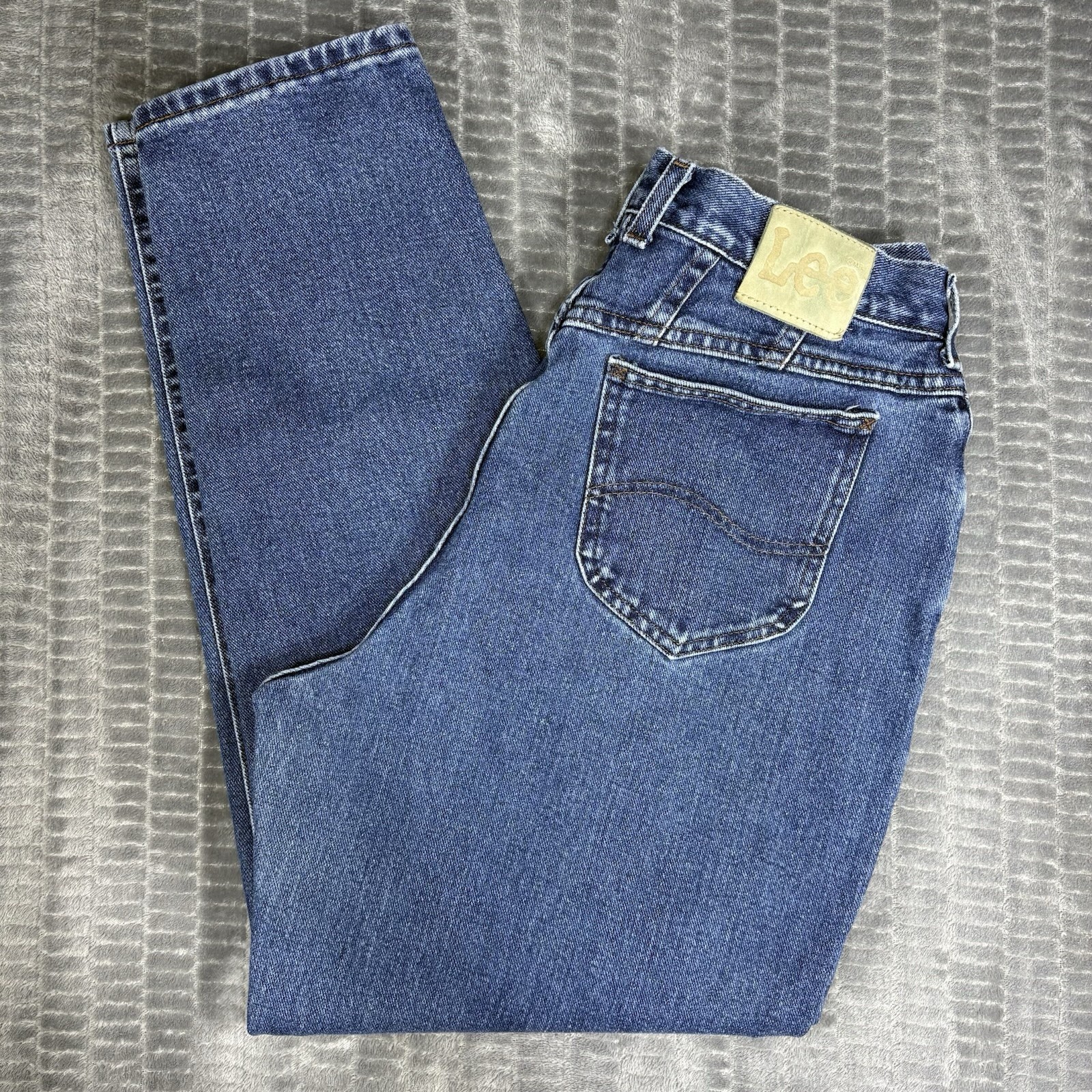 VTG Y2K LEE High Waisted Mom Jeans Sz 16 Med Wash Tapered Rigid Denim 30.5×29.5