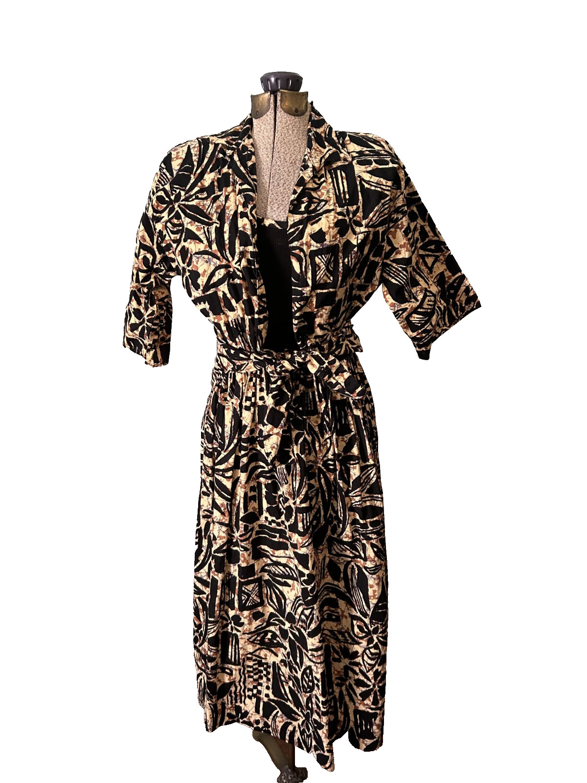 Vintage 1980s does 50s SUNDRESS and Camp Shirt Set Tropical Tiki Batik S Union