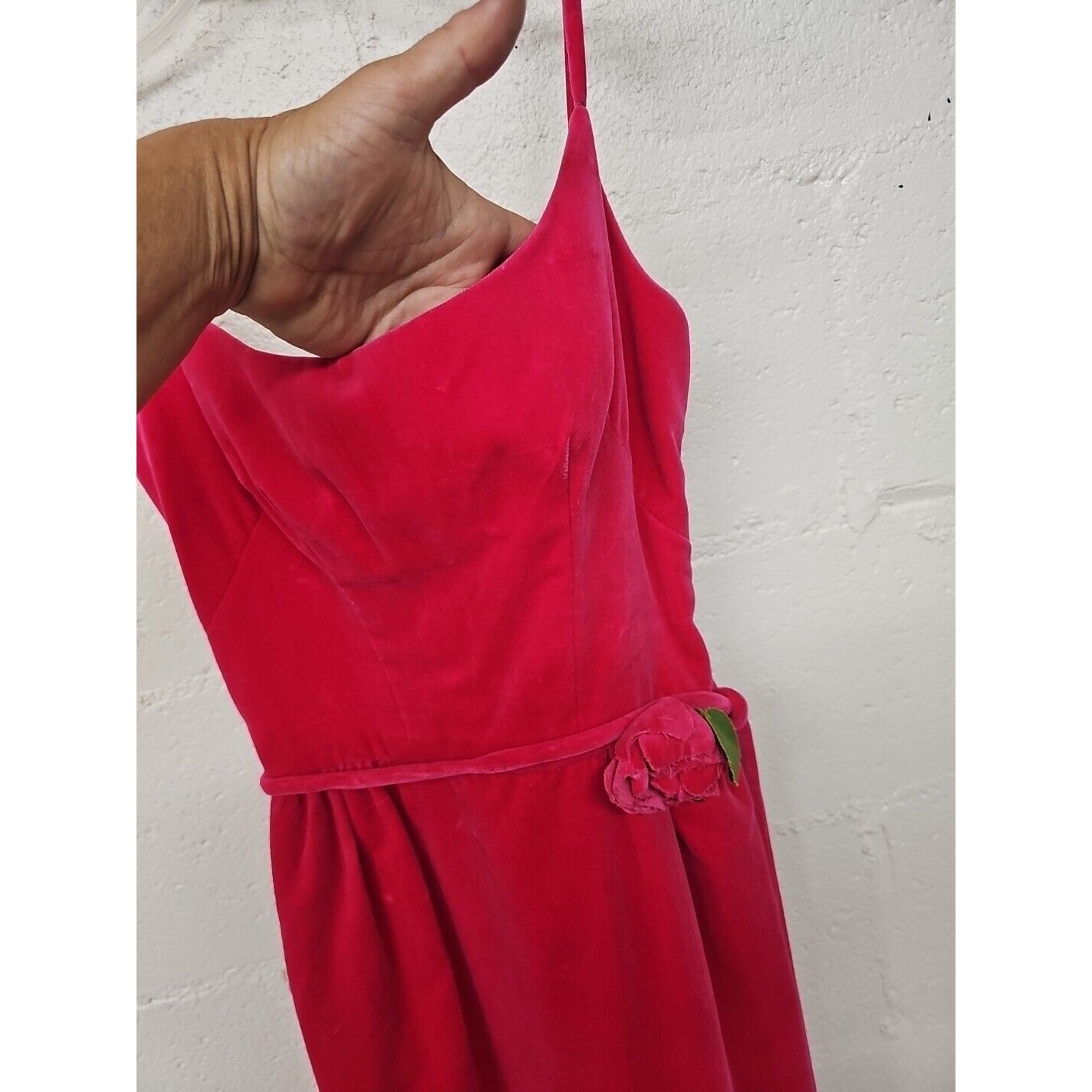 Vtg 50s Hot Pink Dress Mam’selle Betty Carol Small Velvet Lined Belted Rose