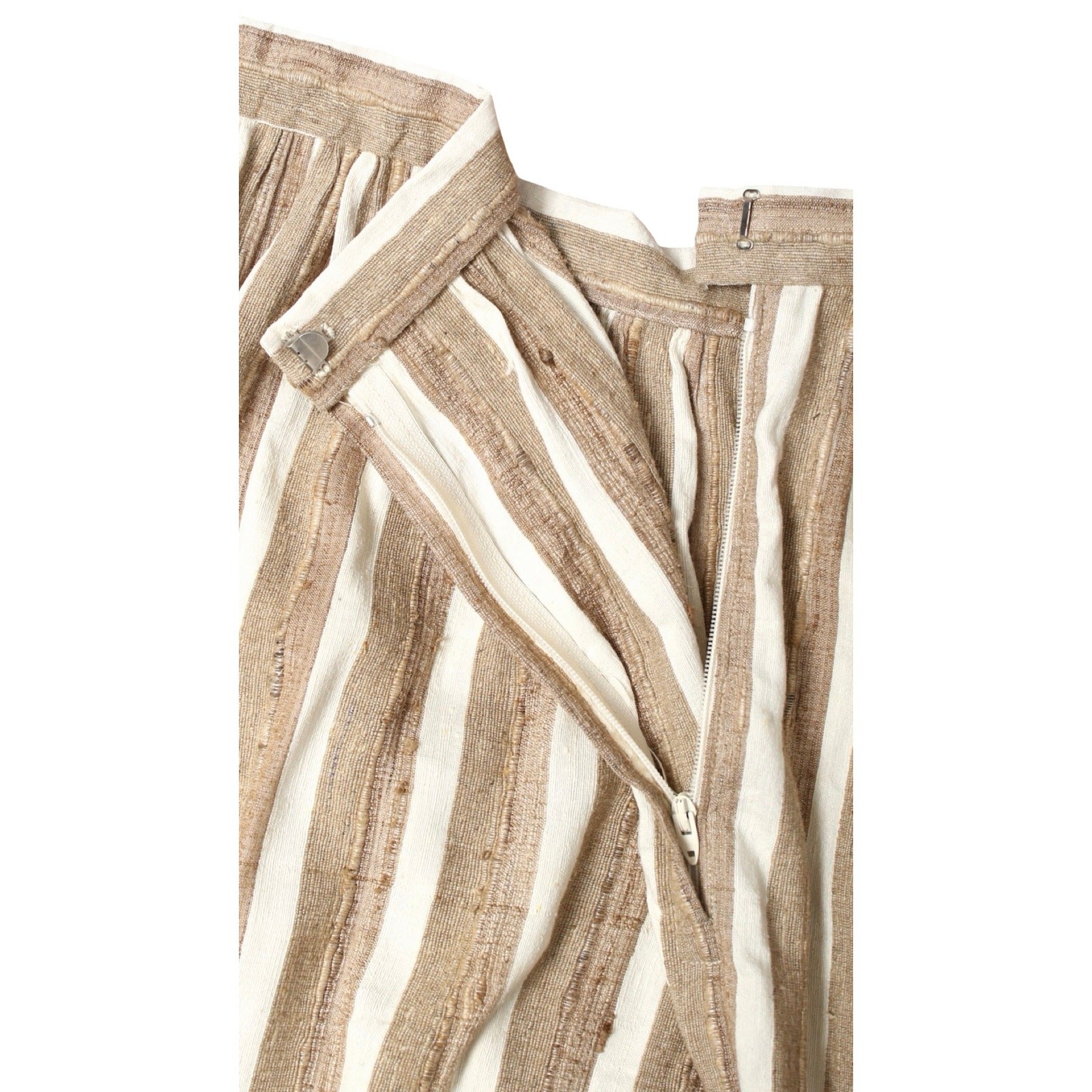 Vintage 1970s 1980s Linen Skirt 70s 80s Striped Earth Tones Midi Tan Brown