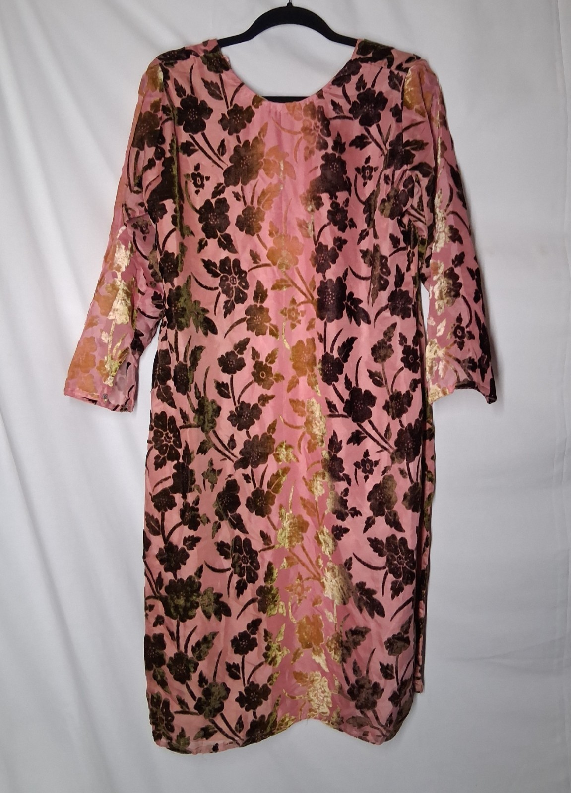Vintage 1970s Pink And Velvet Green Dress