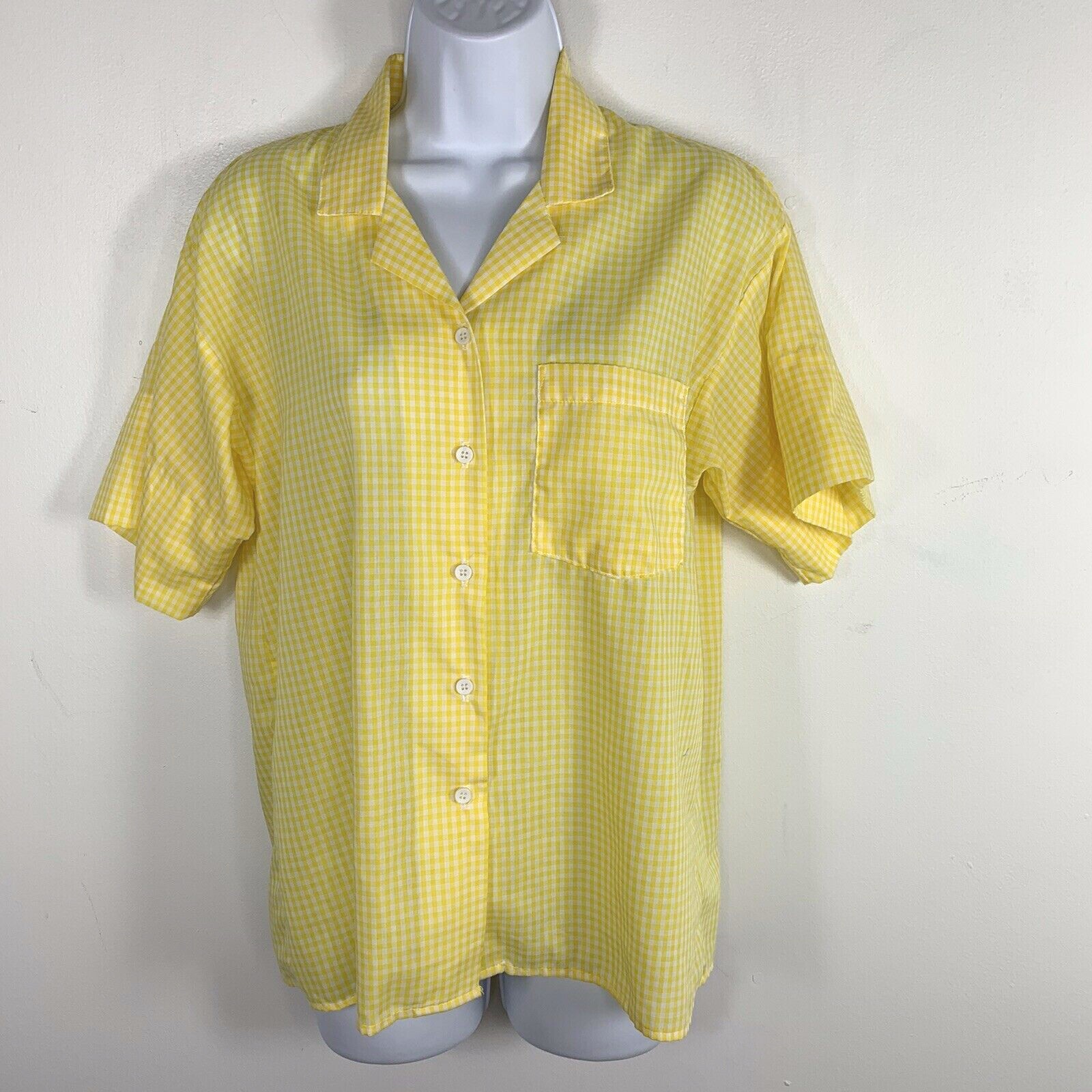 Lady Diplomat Yellow Gingham Blouse sz 10 Cottagecore Picnic VINTAGE EB54