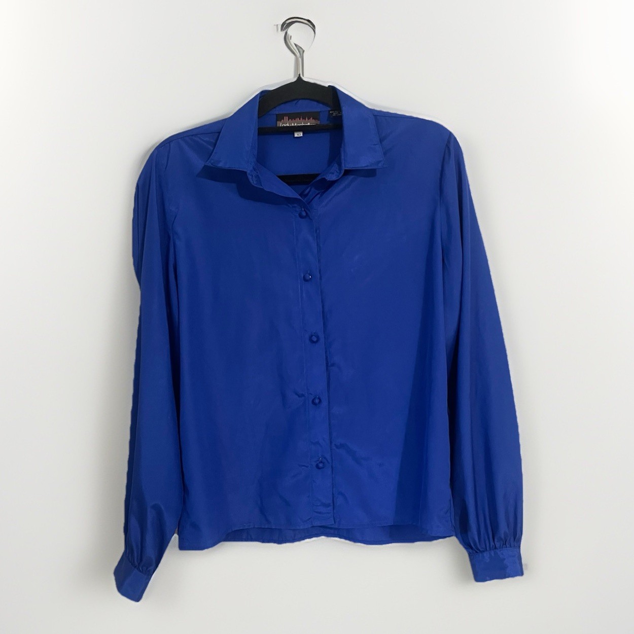 Lady Manhattan Vintage Blouse Women’s 10 Royal Blue 80s 90s Long Sleeve Shirt