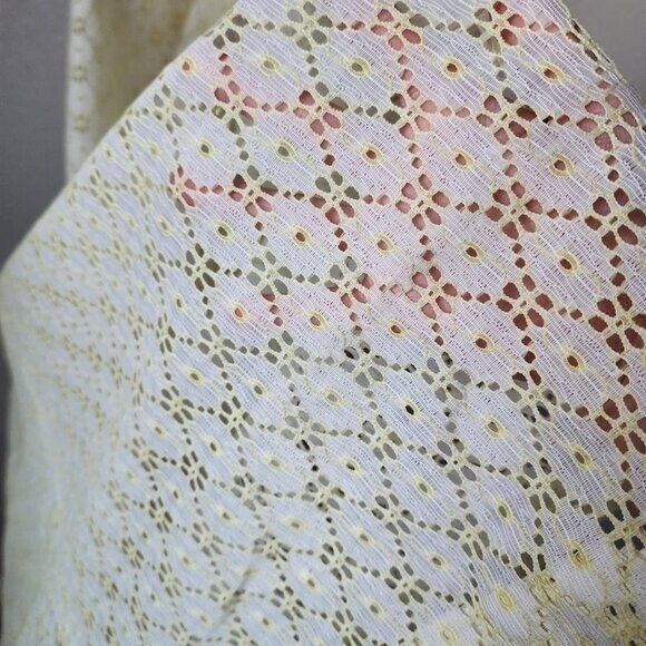 VINTAGE 70’s union made butter yellow white eyelet floral maxi dress size 5