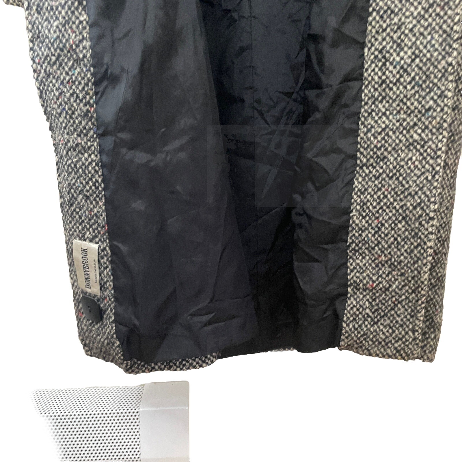Vtg 80s DONNYBROOK Black White Tweed Long Coat w/Leather Accents Women Sz 12