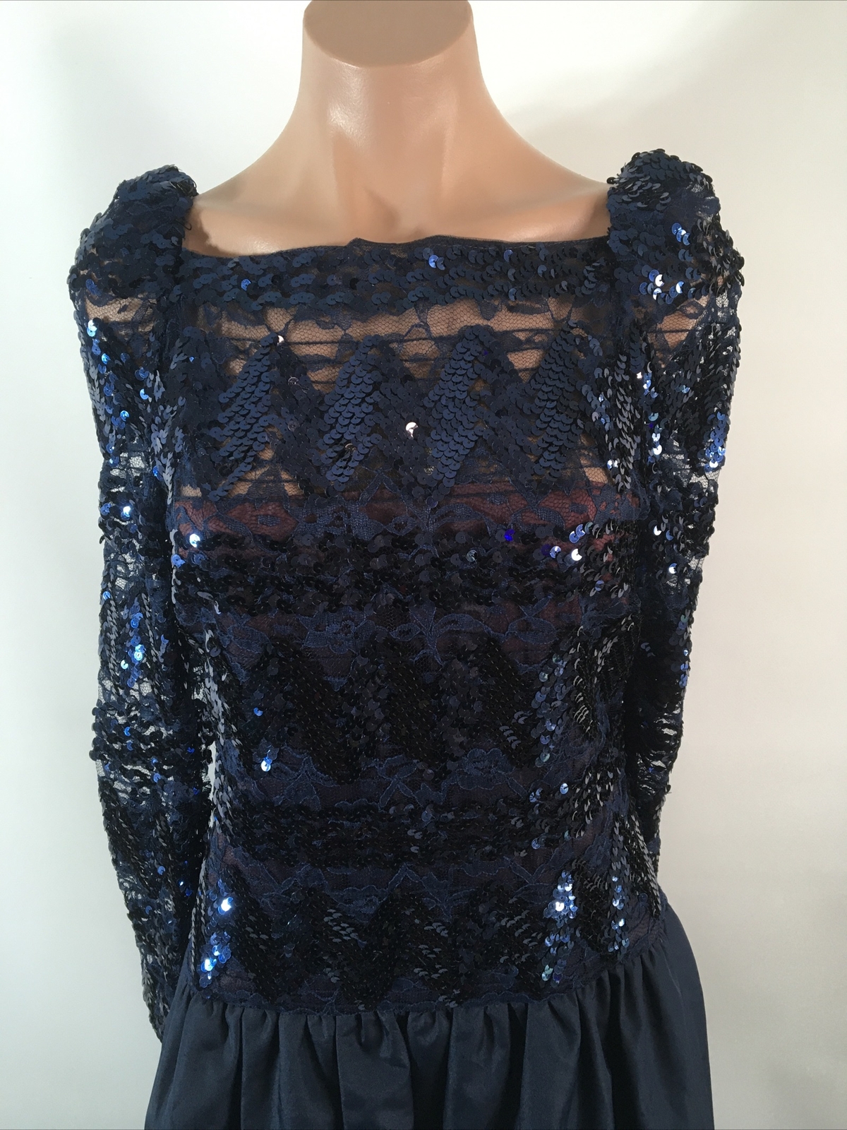 Vintage Neiman Marcus Lee Jordan NY Blue Sequined Women’s dress ILGWU Sz 12