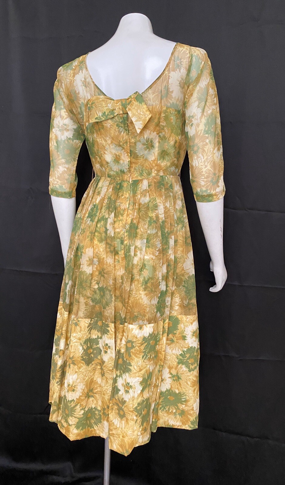 Ferman O’Grady Vintage Party Dress Silk Organza in Yellow Green 1950s Wiggle S/M