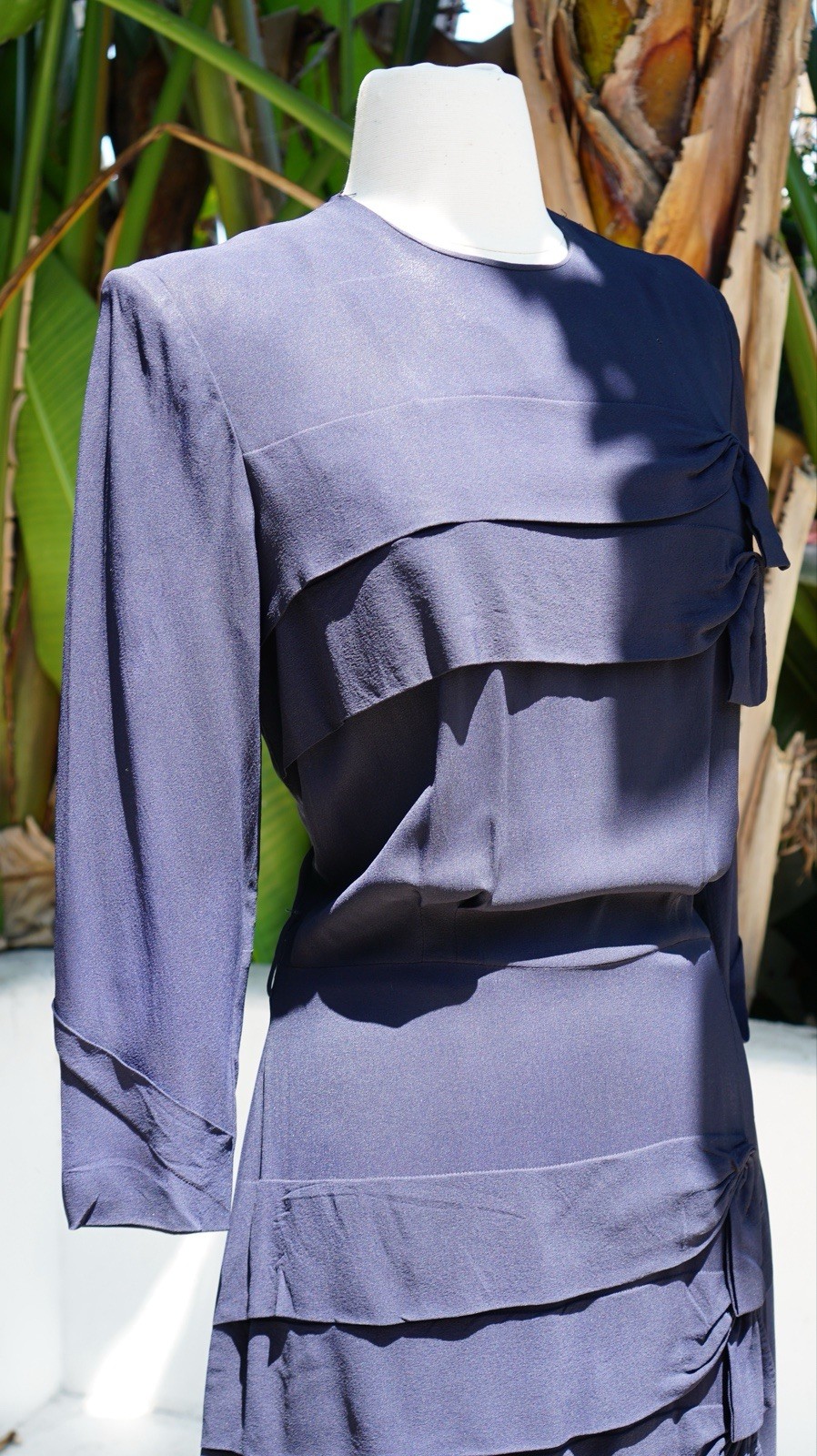 Vtg 1940s Navy Blue Rayon Crepe Dress Le Roy M