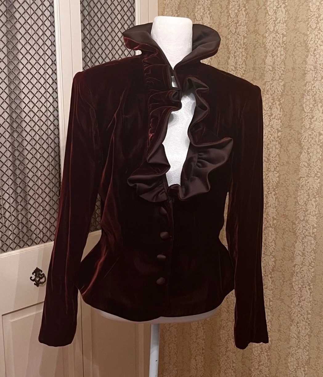 Vintage Velvet Pant Suit Ruffle Portrait Collar Bridgerton Renfair 2pc As Is