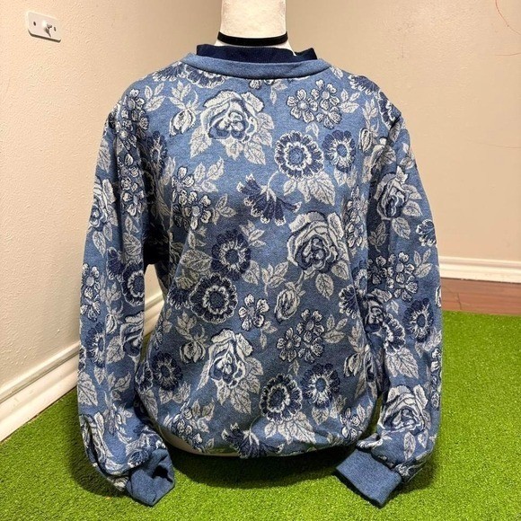 Vintage 90s Cape Cod Size Large Double Collar Crewneck Floral Grandmacore