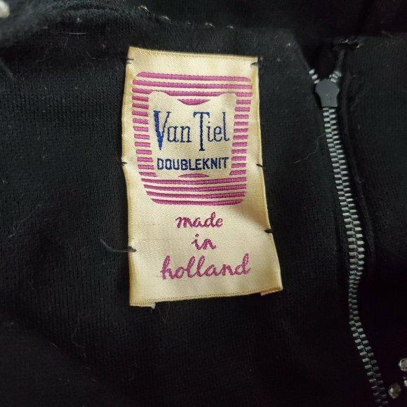 Van Tiel Dress 6 8 Vintage Double Knit Holland Wool Beaded Sheath Sleeveless 60s