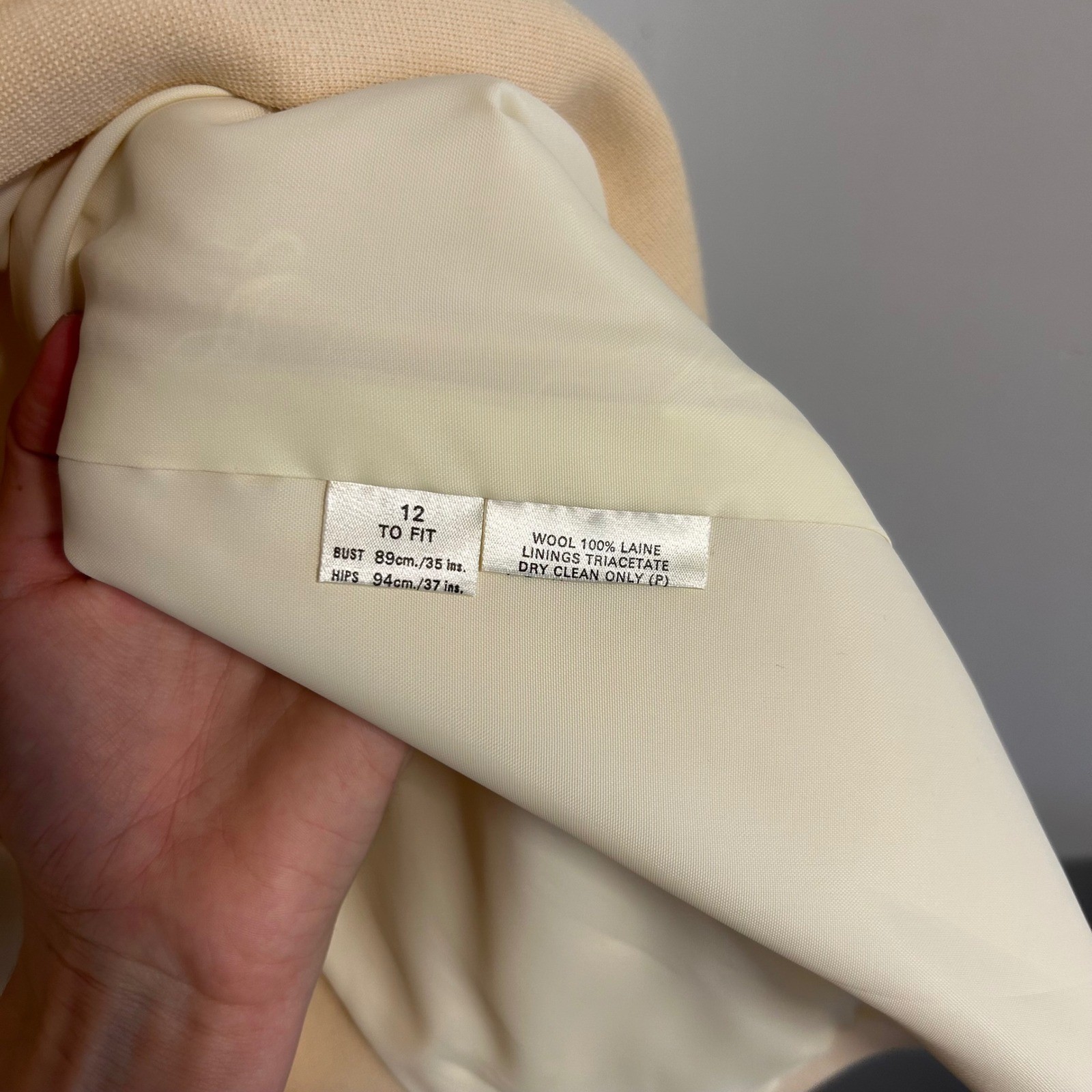 Jaeger London Vintage 100% Wool Trench Coat Cream Made in Great Britain Size 12
