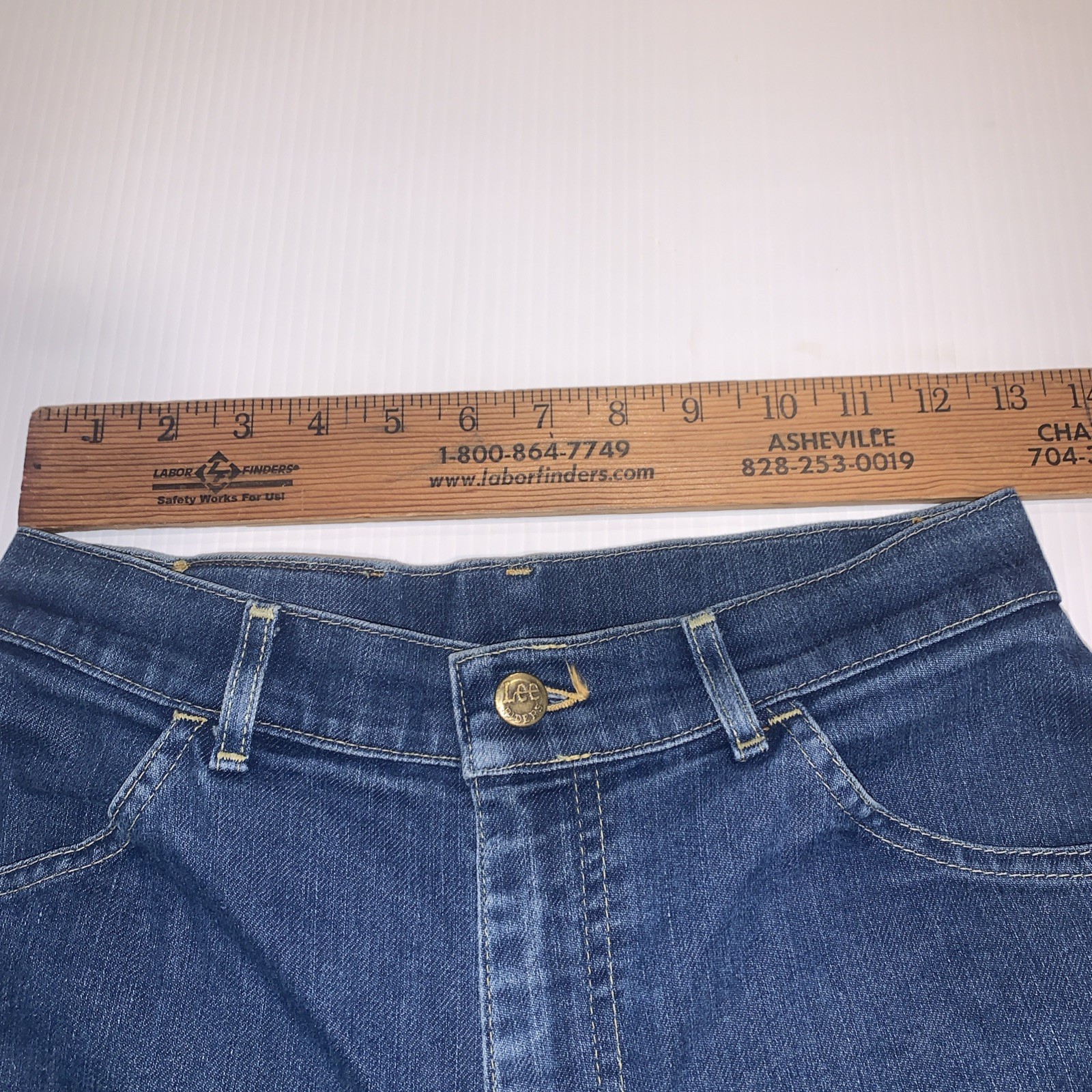 Vtg Juniors LEE Jeans Size 12 High Waist Straight Creased Hemed Legs M-Blue USA