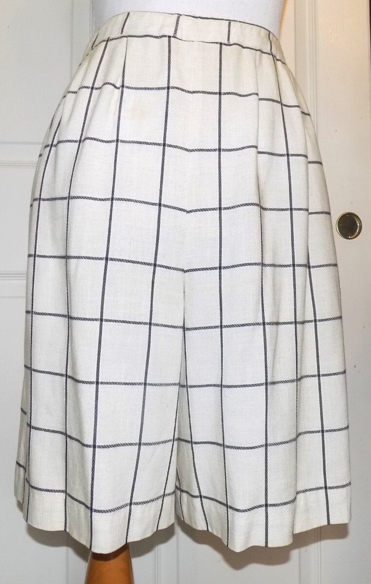 80s California Design Petite Dorothy Samuel Tan Black Skort Rayon Flax Set 6 B40