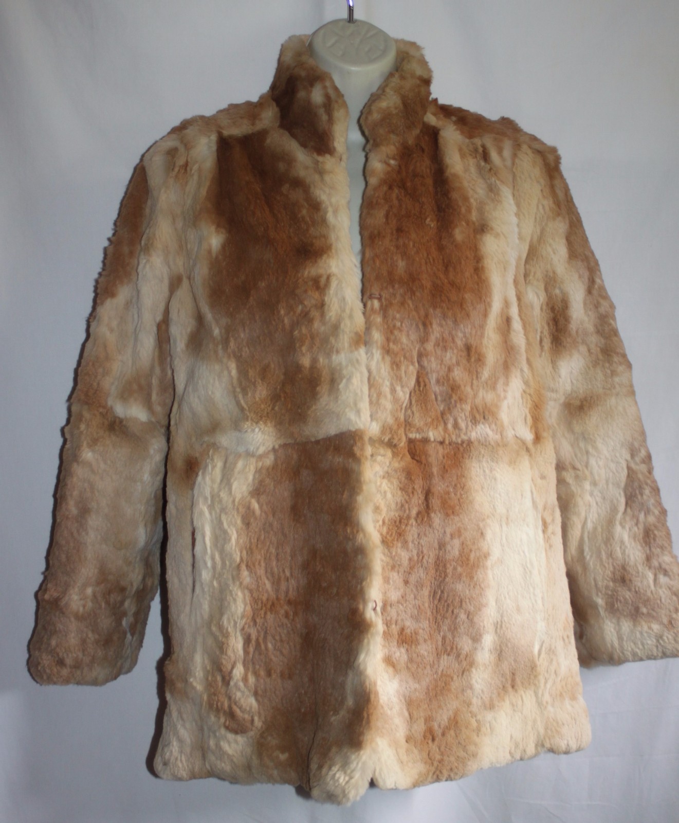 Vtg Fur Coat Rabbit Real Soft Plush Lined Genuine Brown Tan Pockets Retro Mod S