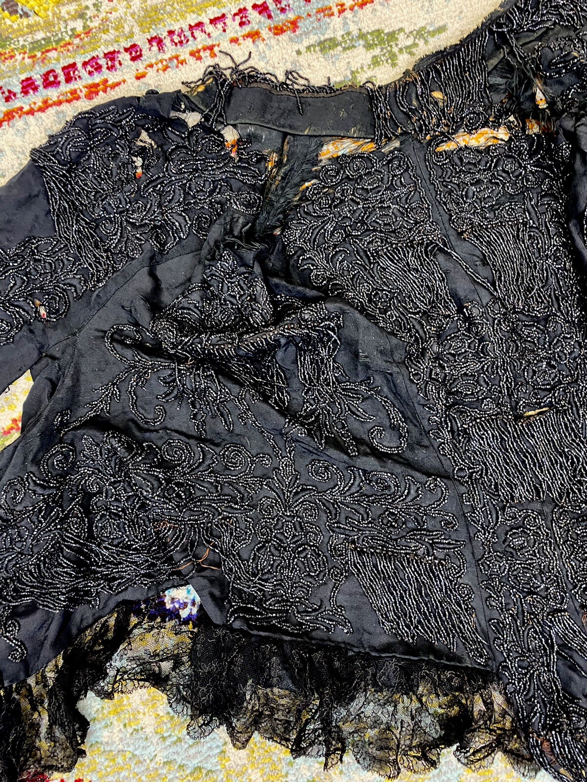 Authentic 1800s Victorian Black Jet Beaded Jacket Damaged Costume Inspo as is