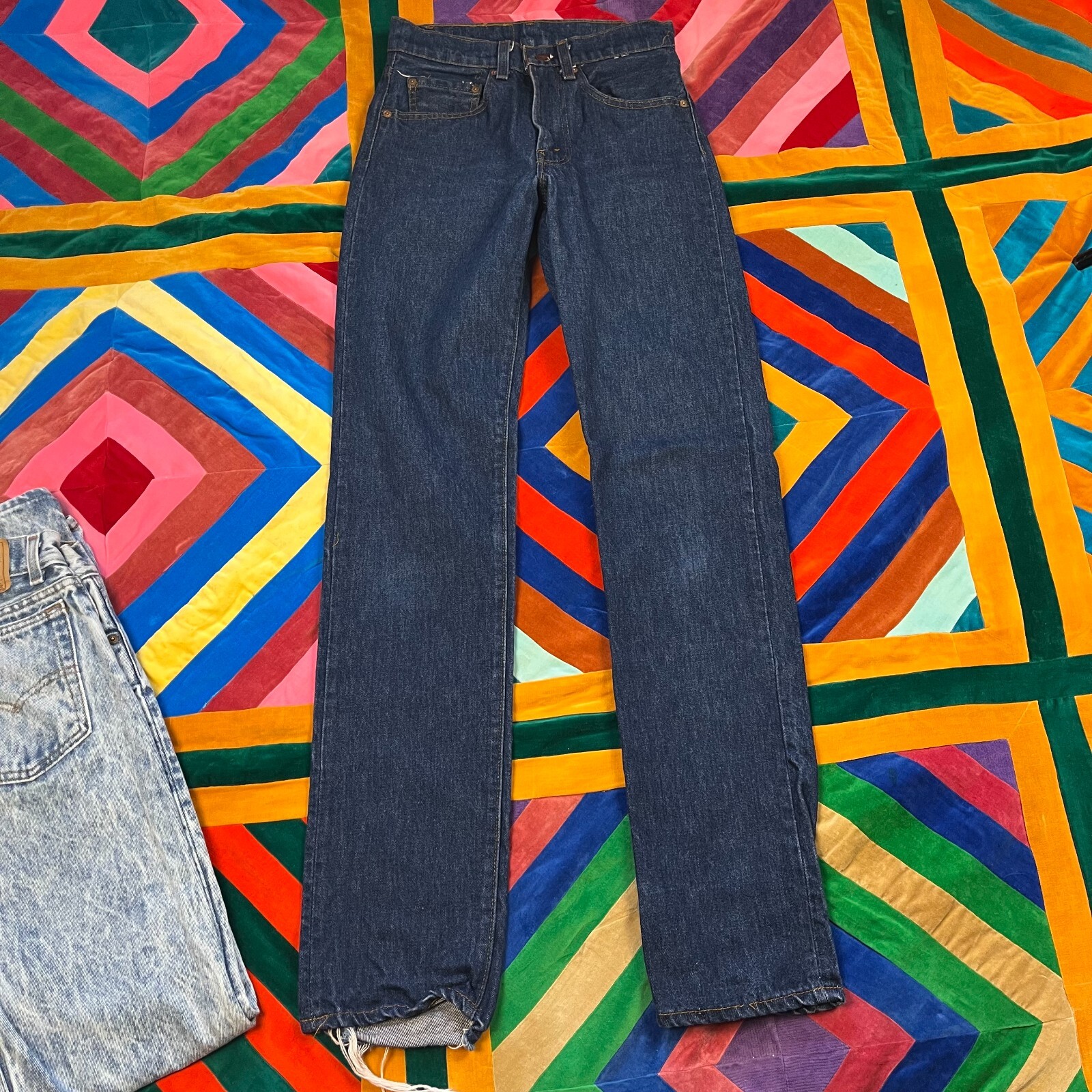 Lot 2 Vintage Levis Jeans Acid Washed Blue Student Fit 701 Dark Blue 505 90s 27