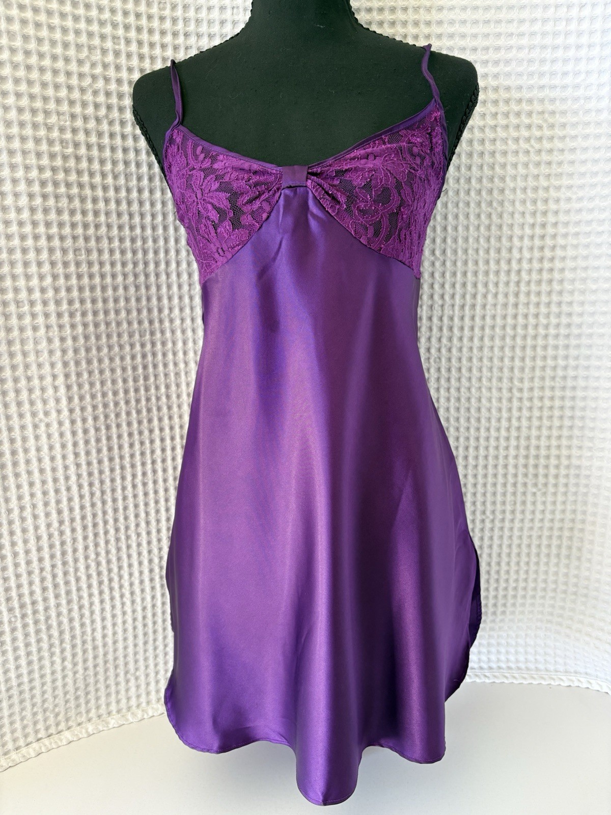 Vintage SleepSolutions Chemise Purple Satin&Lace Slip Dress Size L Sexy Nightie