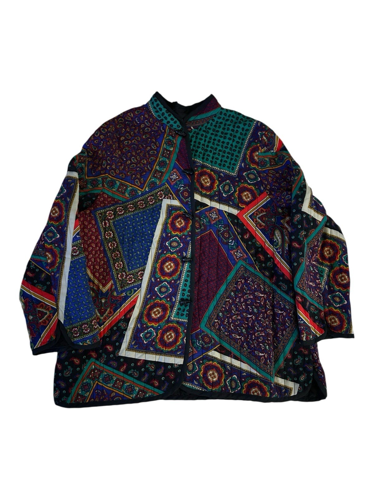Vintage Quilted Art Jacket Toni Woods New York Colorful Geometric L/XL