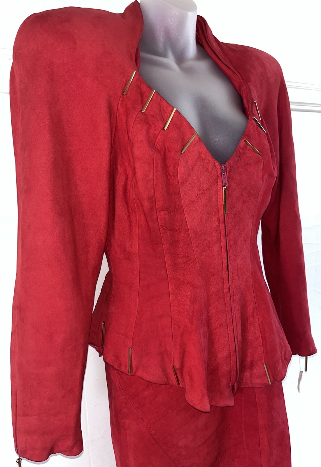 Totally 80s Vintage Karen Okada David Howard Red 100% Suede Skirt Set Suit Sz 10
