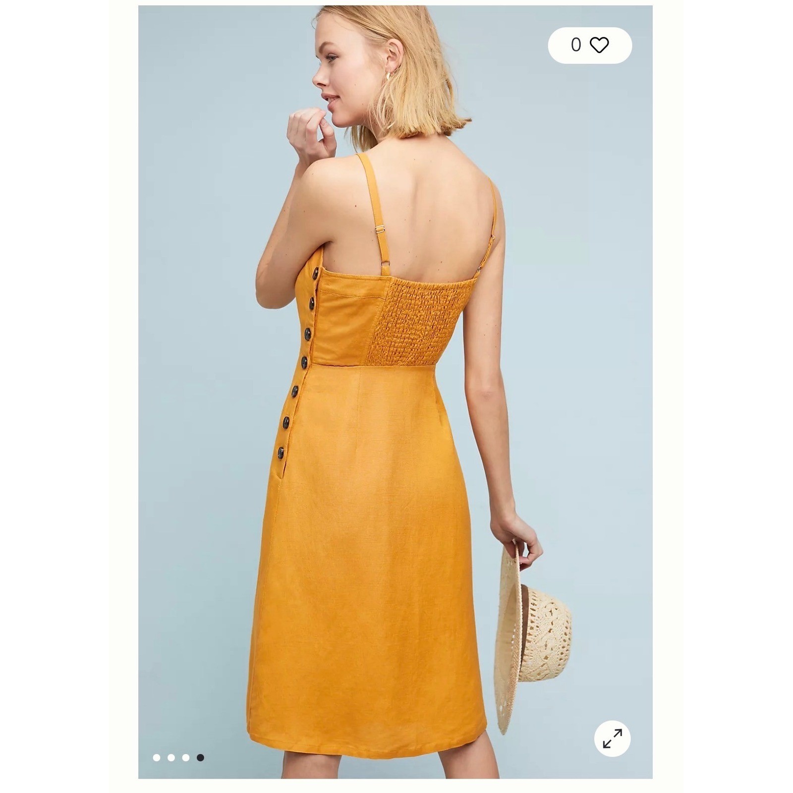 Anthropologie HD In Paris Golden Culotte Dress Linen Smocked Sundress M Boho