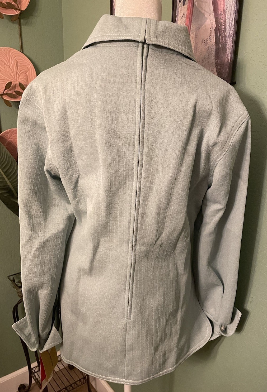 NWT~Vintage Butte Knit Sage Green Pullover Blouse Polo Style Made In USA Size 14