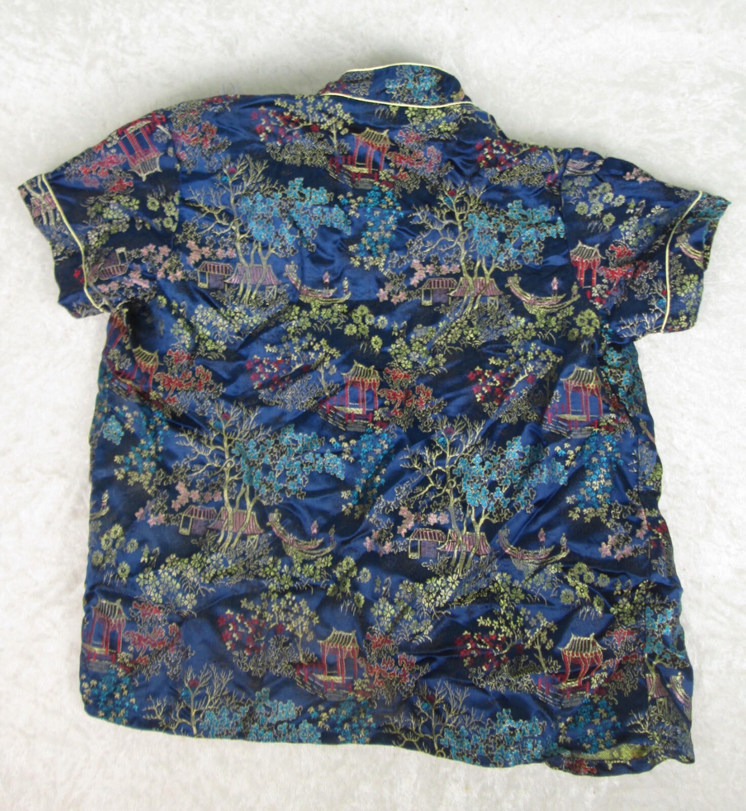 Asian Silky Shirt Blue Red Yellow Turquoise Vintage Women 10