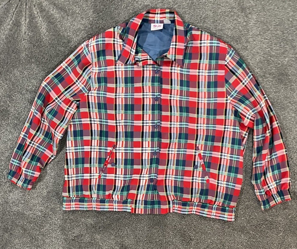 Vintage Tartan Plaid Lightweight Spring Jacket Size XL 90’s Y2K Preppy Golf Core