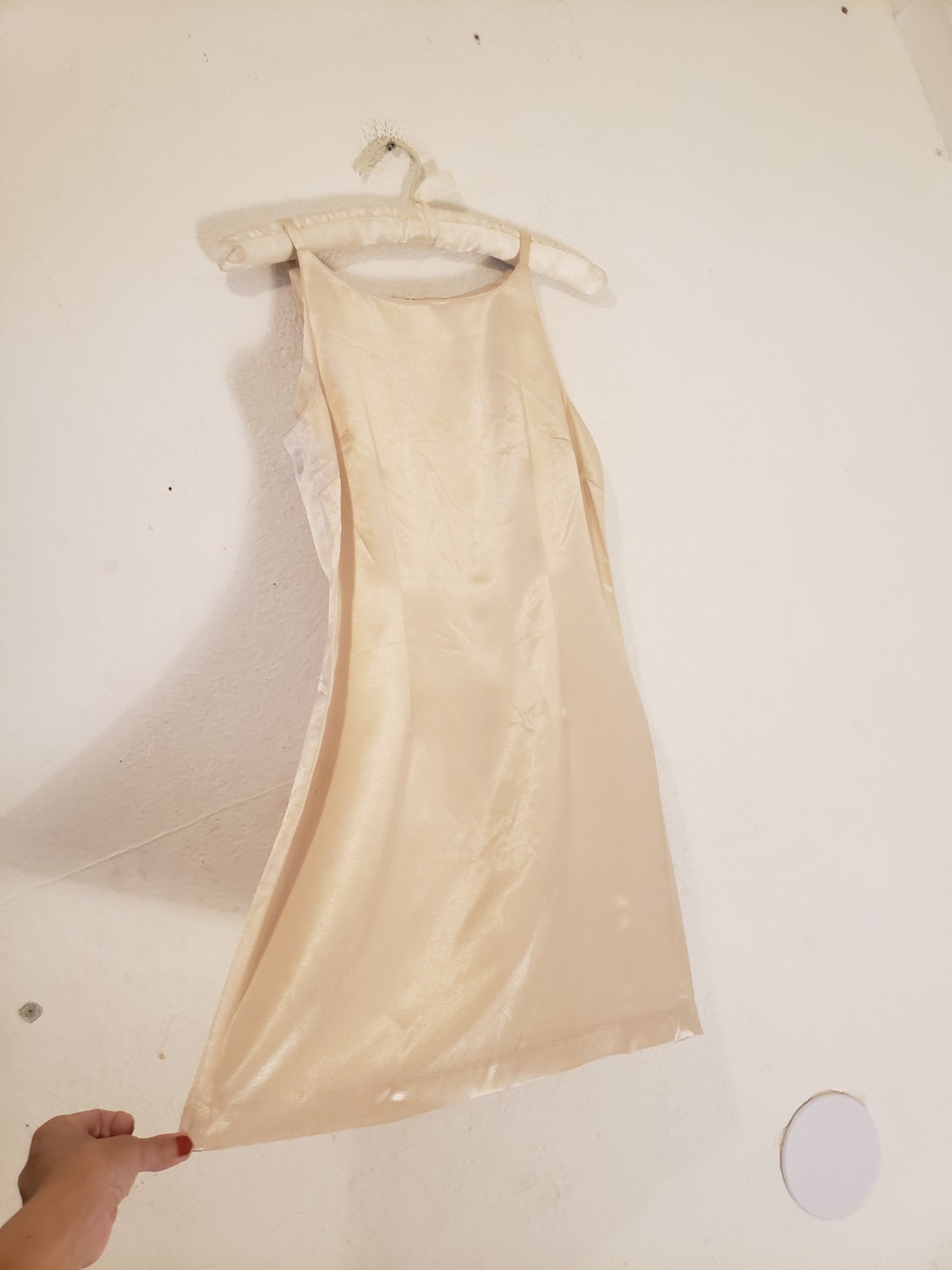 Vtg 90s XOXO Sz 5 / S Champagne Satin Dress Minimal Clueless Knee Length Minimal