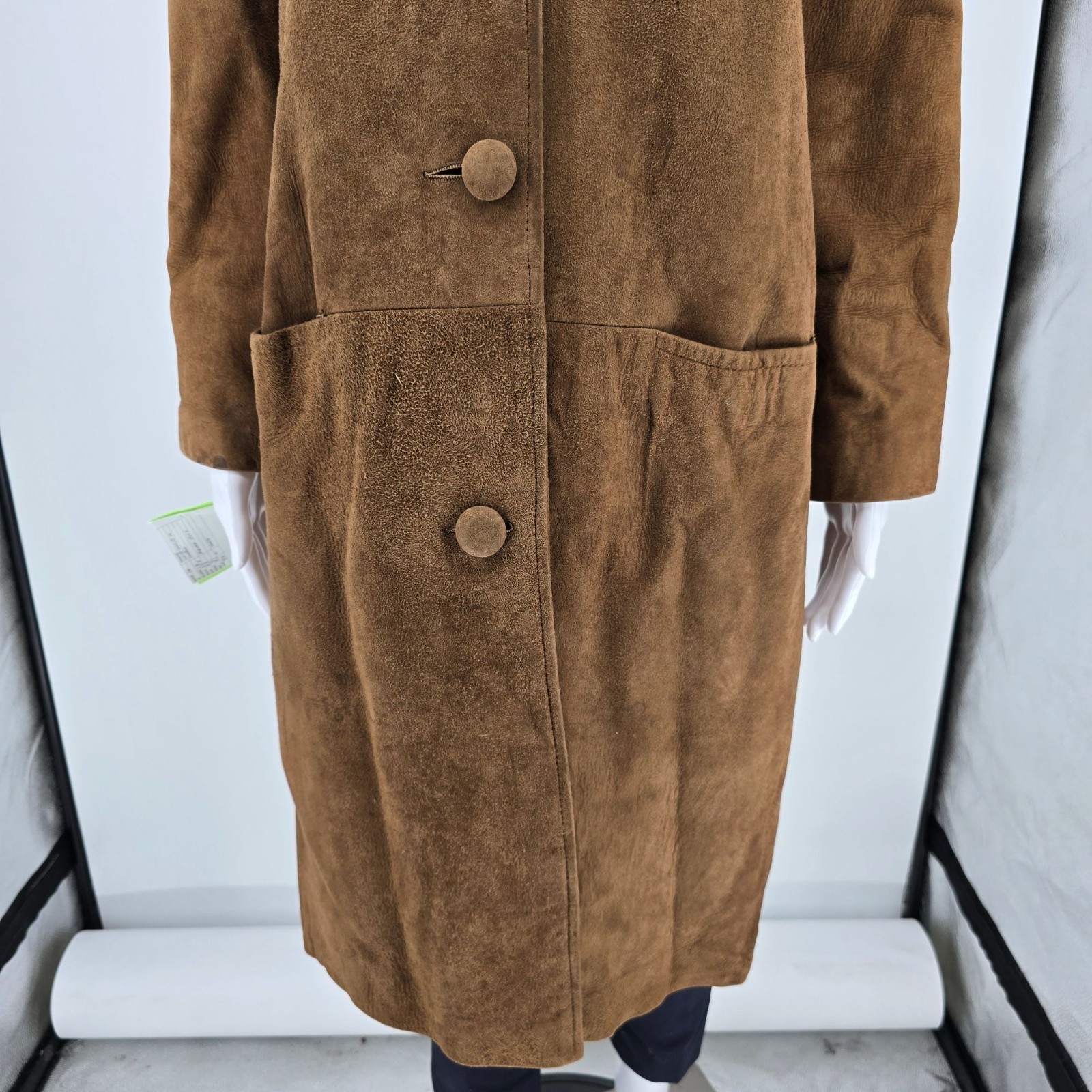 Vintage 1960s Unbranded Faux Fur Collar Camel Color Suede Coat (16L/Large)