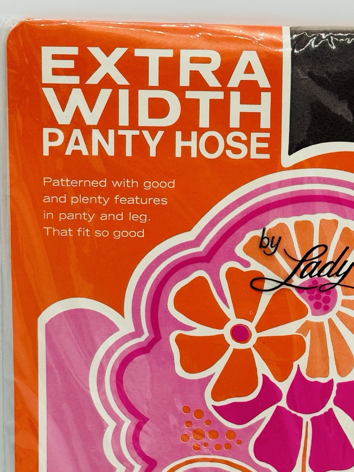 Vintage Lady Oris Pantyhose Nylons 1 Pair Extra Width Flower Power Graphics 1969