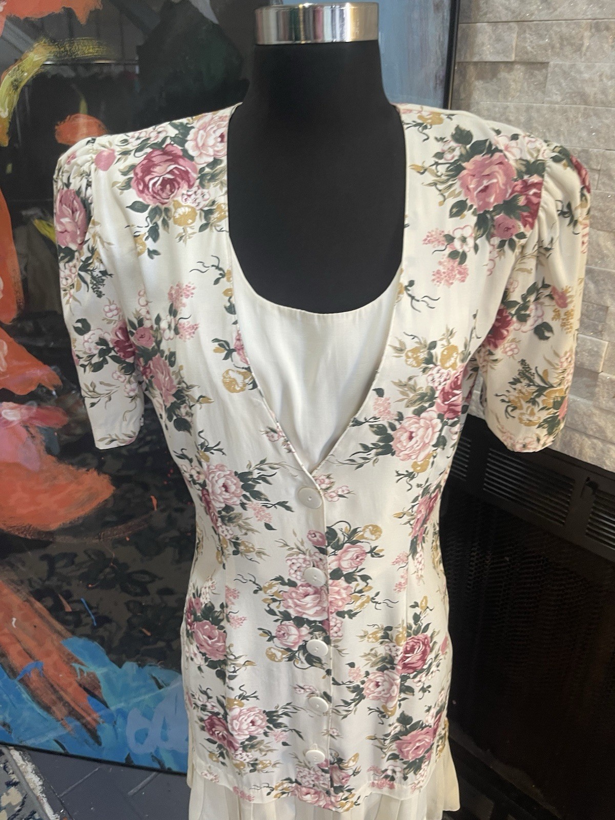 Vintage Byer Dress Floral Rose Granny Core Dress Cottage Core Size 7 1980s