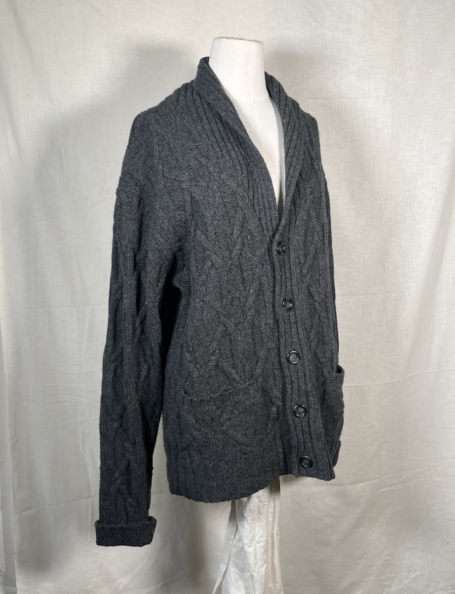 Vintage 60s 70s Pendleton Cable Knit Lamb Wool Collar Cardigan Sweater Grey M US
