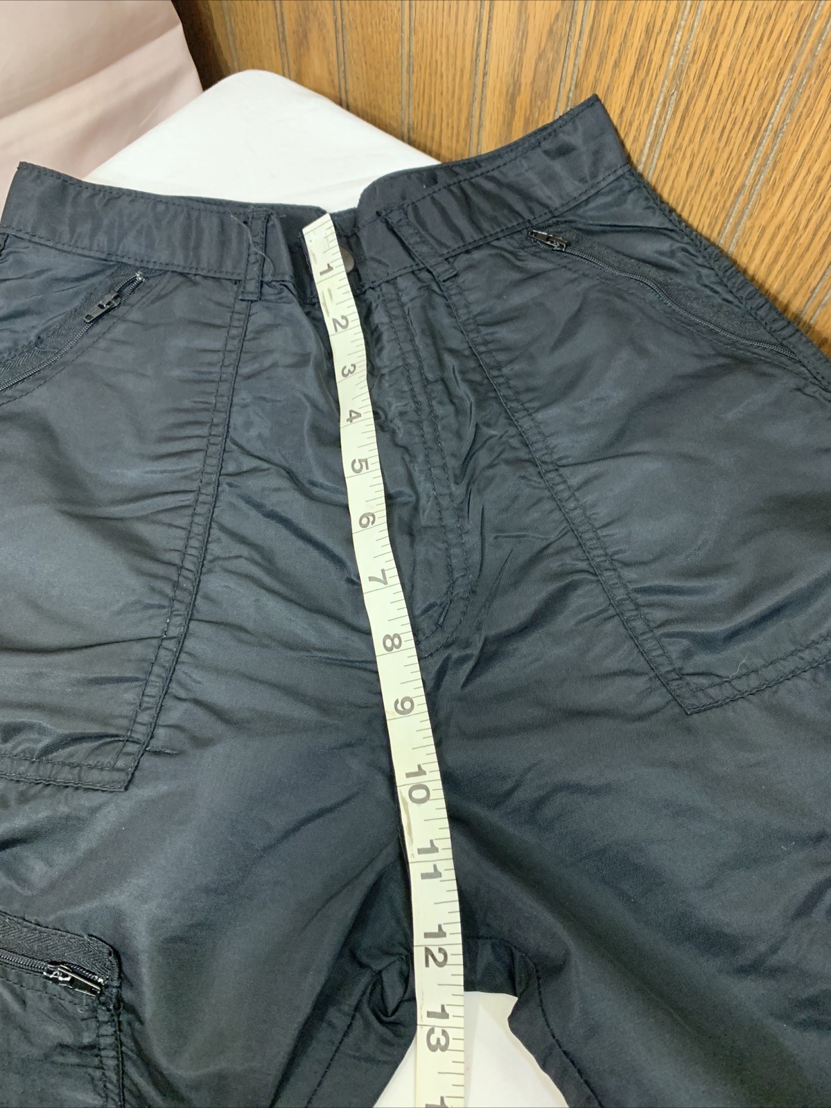 Iconic 80’s Black Parachute Pants Nylon Cargo 6 Pockets Zip Leg Size 7-8