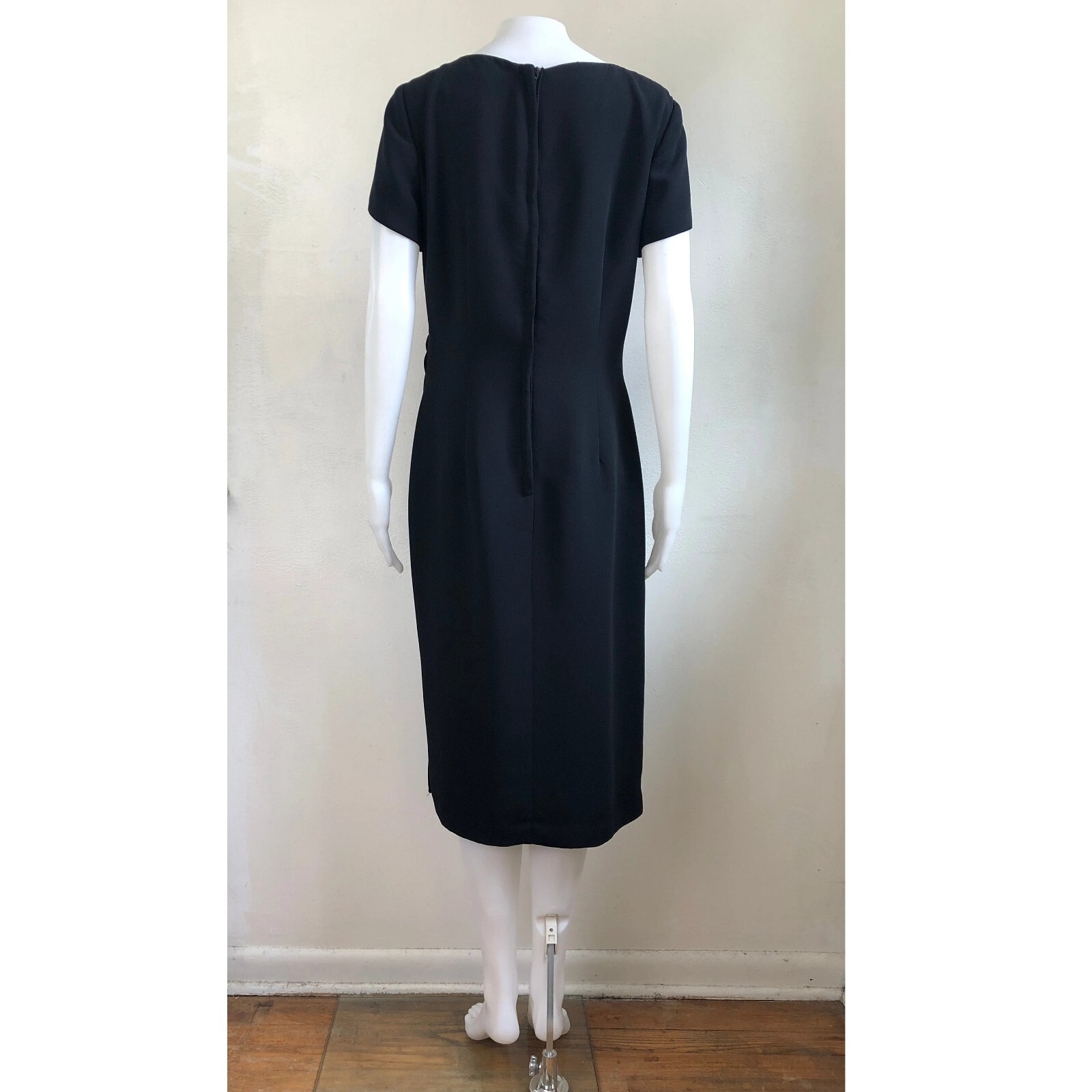 Vintage Black Sheath Dress Size Medium 1990s David Warren Minimalist Surplice