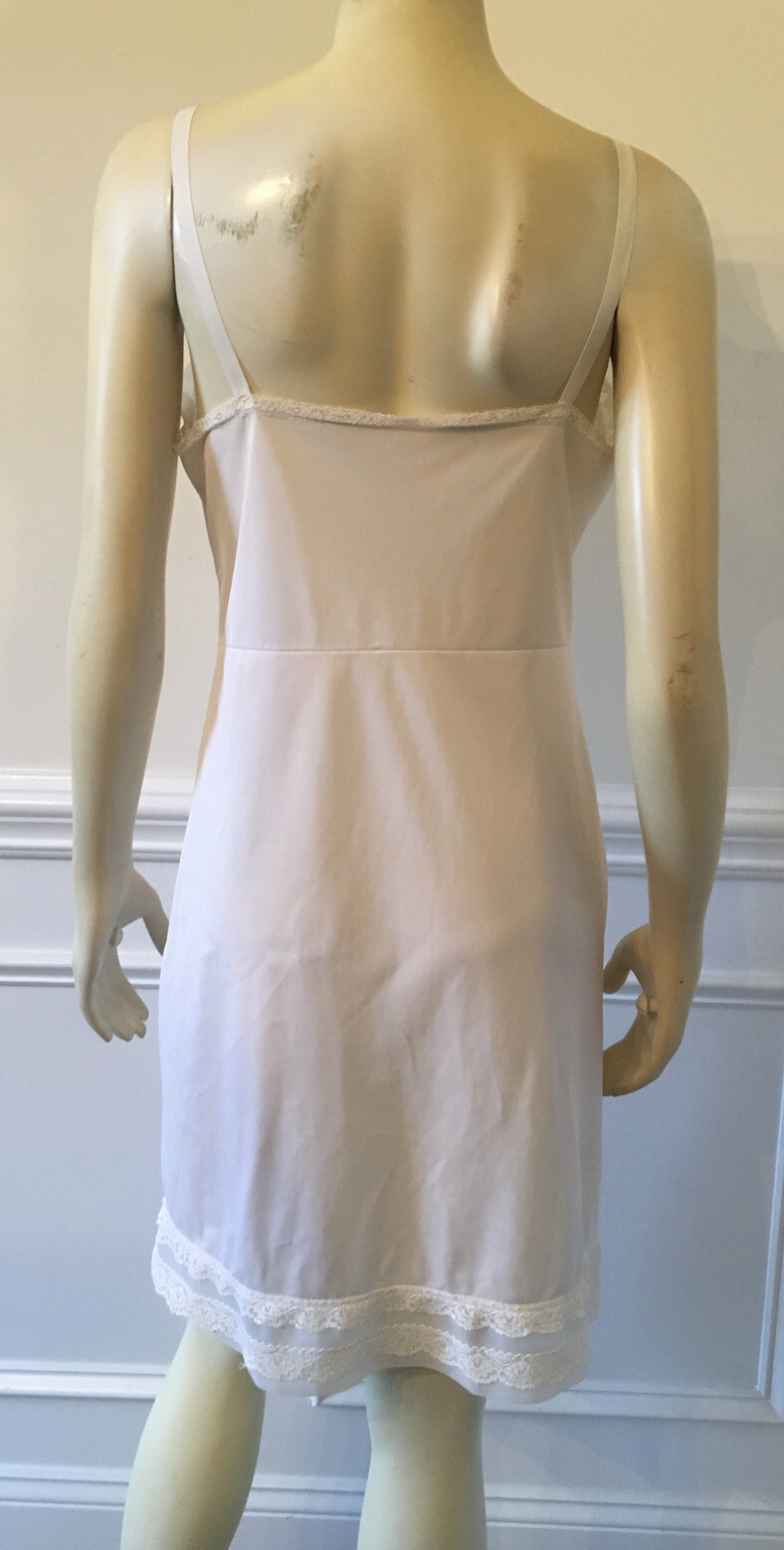 Sliperfection WN SZ 38 WHITE NYLON FULL SLIP 35” Long Sheer Nylon Cup With Lace