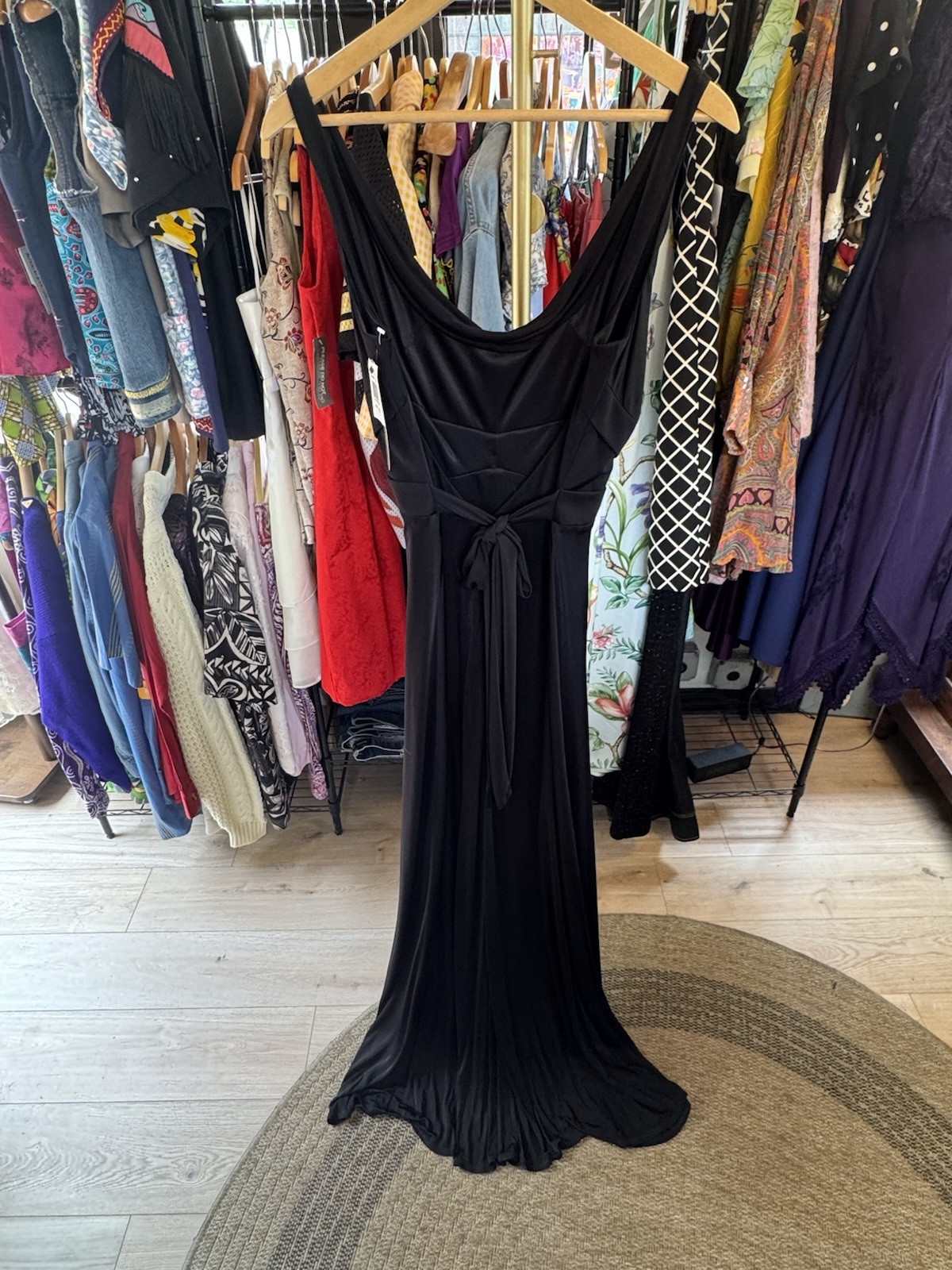Vintage NWT David Meister Black Cowl Neck Maxi Dress Evening Gown Sleeveless