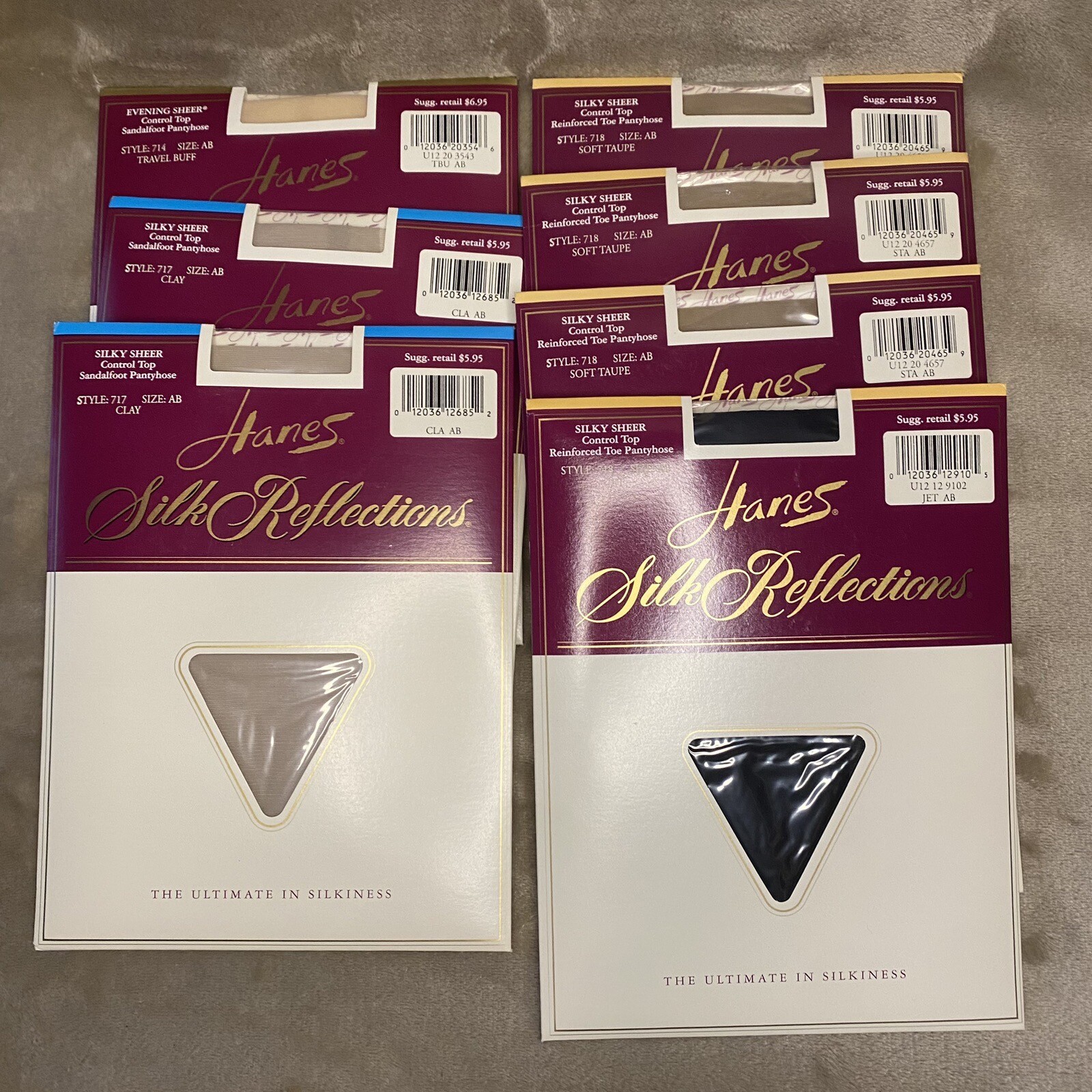 Lot of 7 – VTG Hanes Silk Reflections Control Top Pantyhose Size AB Taupe Black