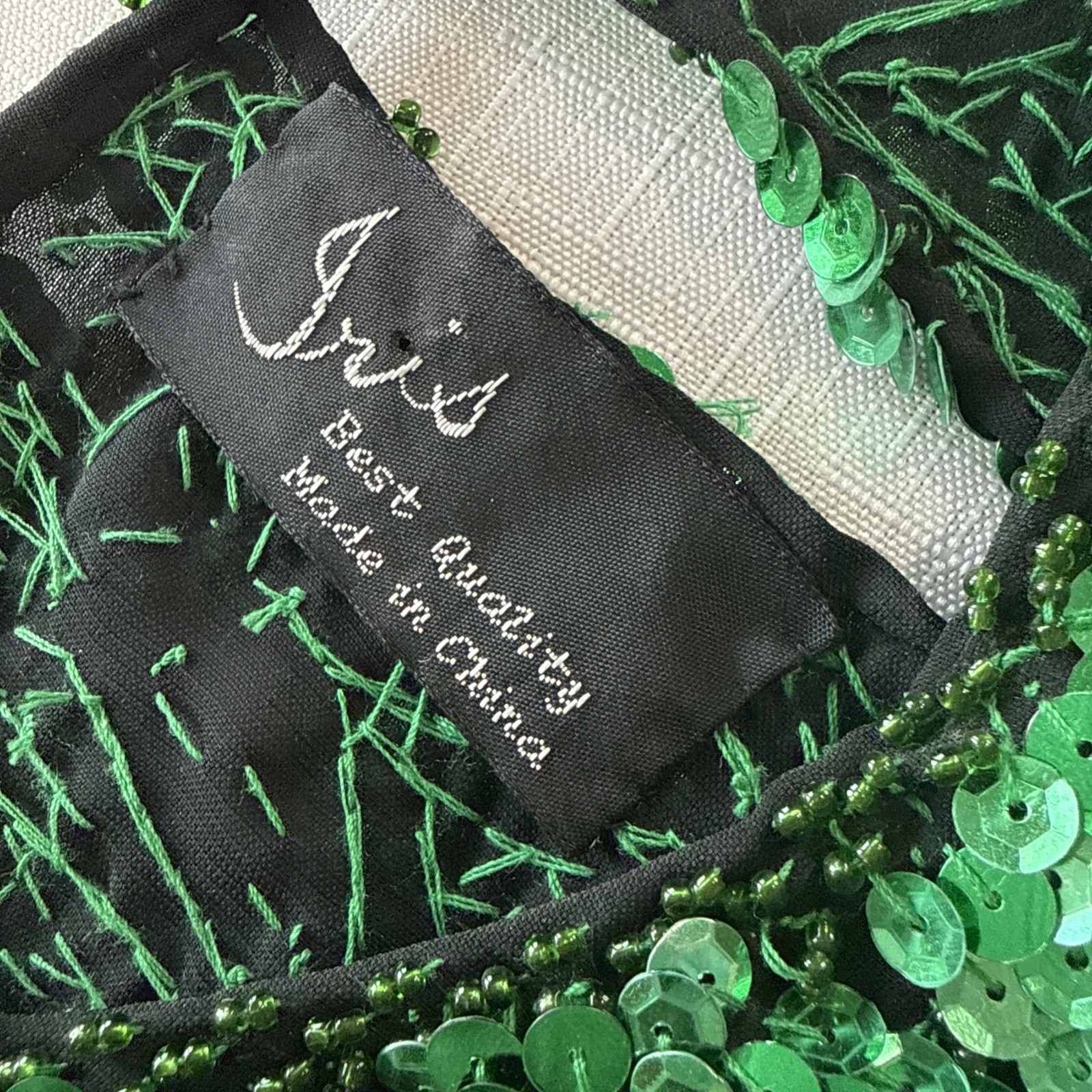 Vintage 80’s Iris Sequin Green And Black Flame Pattern Top Size L