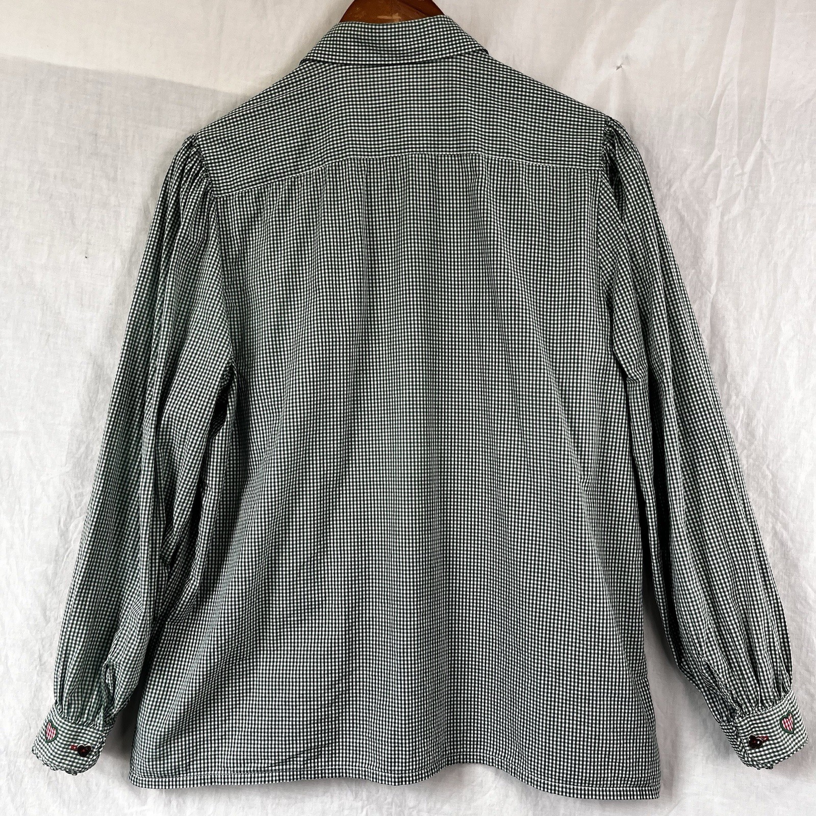 Hammerschmid Vintage Gingham Shirt Women Medium German Cotton Blouse Hearts Cute