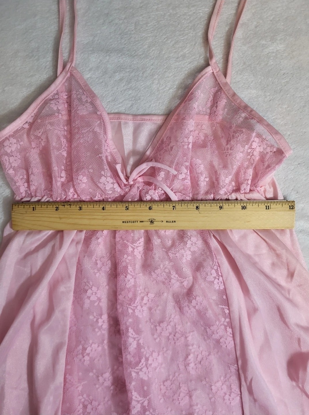 Glencraft Lingerie Sheer Pink Camisole Sz Medium Nylon Mesh & Lace Nightie ILGWU