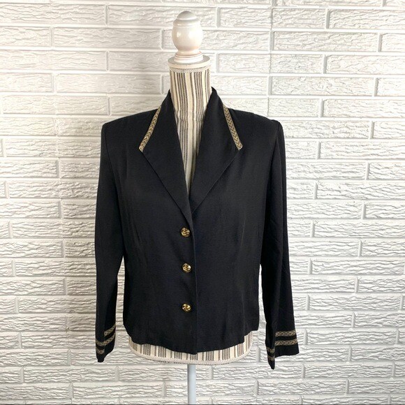 Vintage Black Jacket Blazer with Gold Trim & Buttons Size Medium