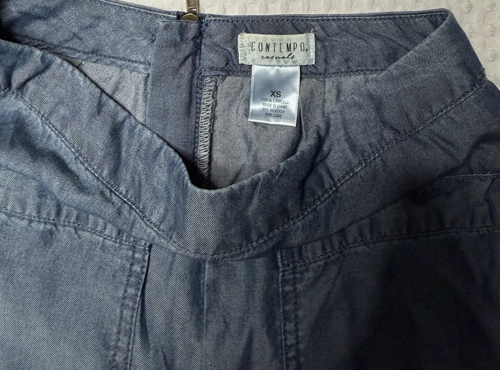 Vintage 90s Contempo Casuals Flared Chambray XS Pants Patch Pocket Wide Leg NWT